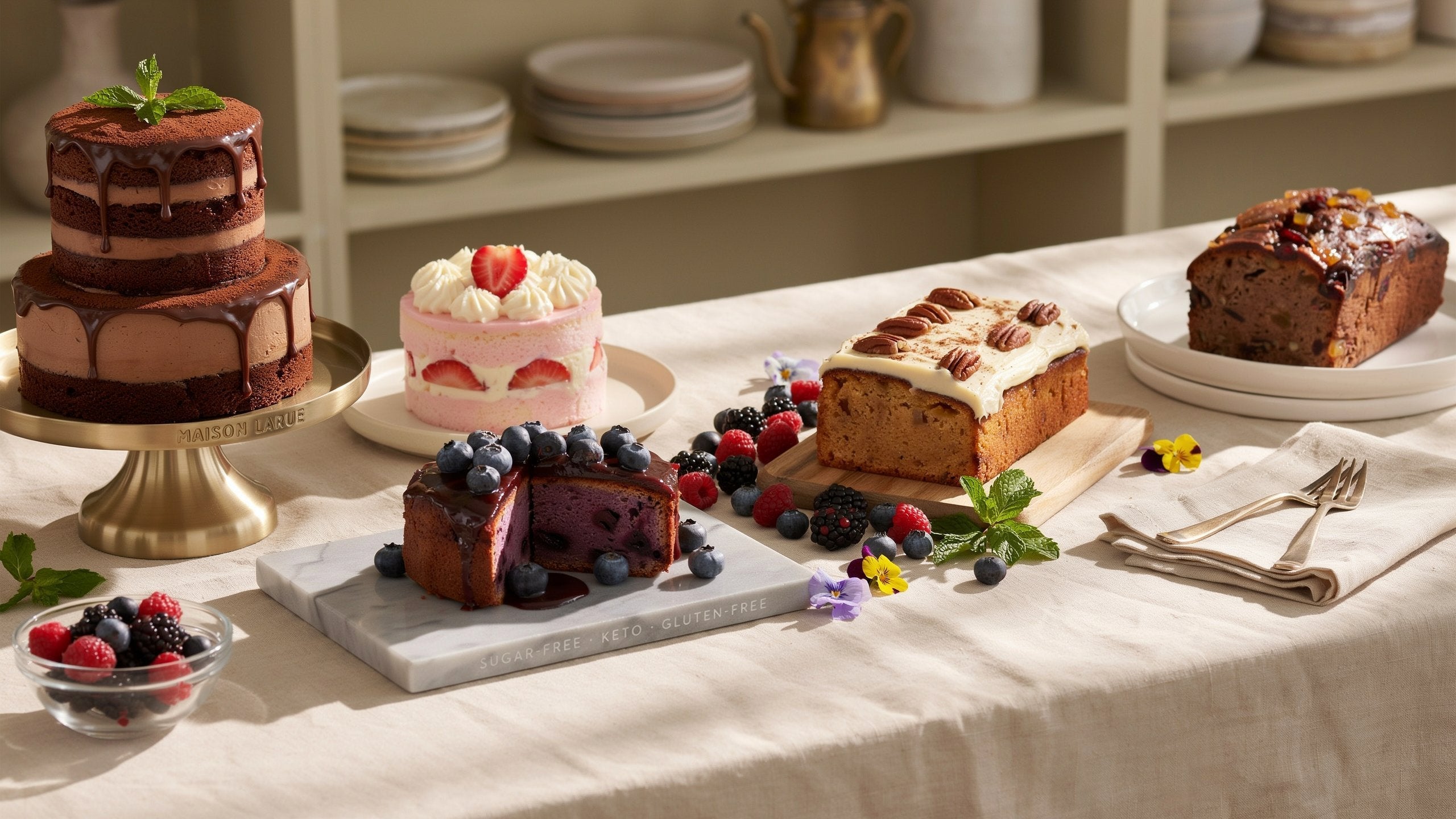 Sugar free cake collection featuring diabetic-friendly chocolate, strawberry, blueberry, and keto cakes available for online delivery