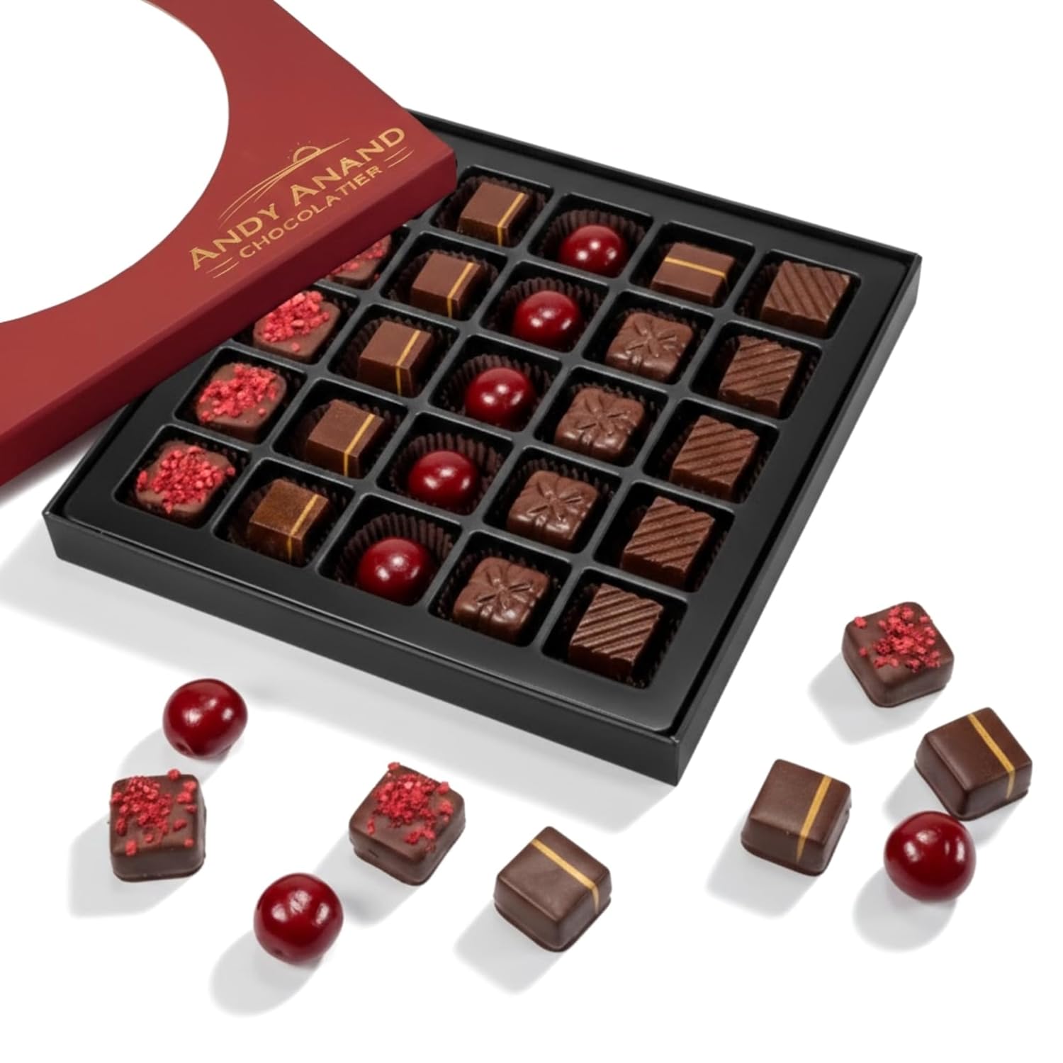 Andy Anand Chocolates Food & Beverages > Desserts & Sweets > Chocolate Andy Anand Vegan Dark Chocolate Truffles Praline Collection, 25 pc – Gluten-Free Gift Box, 60% Cocoa Butter, Birthday & Valentine's Day Gift Vegan Gluten-Free Dark Chocolate Truffles 25 pc