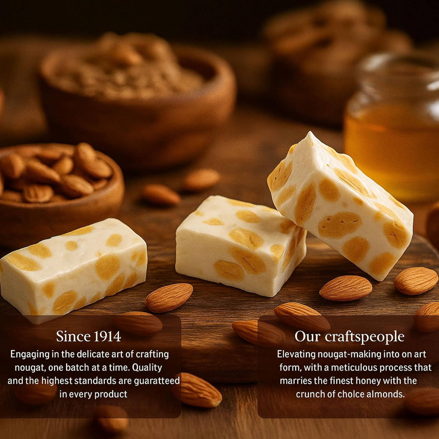 Nougat-Turron aux amandes sans sucre ni gluten, céto, 200 g. Des gourmandises décadentes pour satisfaire vos envies, une gourmandise délicieuse et saine - Nougat européen.