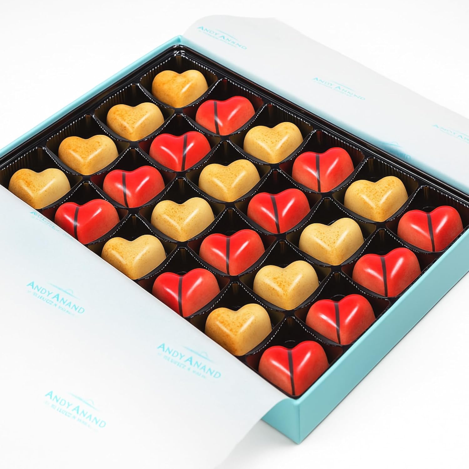 Andyanand Food & Beverages > Desserts & Sweets > Chocolate Andy Anand White Chocolate Heart Gift Box, 24 pc, 60% Cocoa – Gluten-Free, Silky Smooth, Valentine's Day, Anniversary & Special Gift White Chocolate Heart Gift Box 24 pc | Ships Nationwide