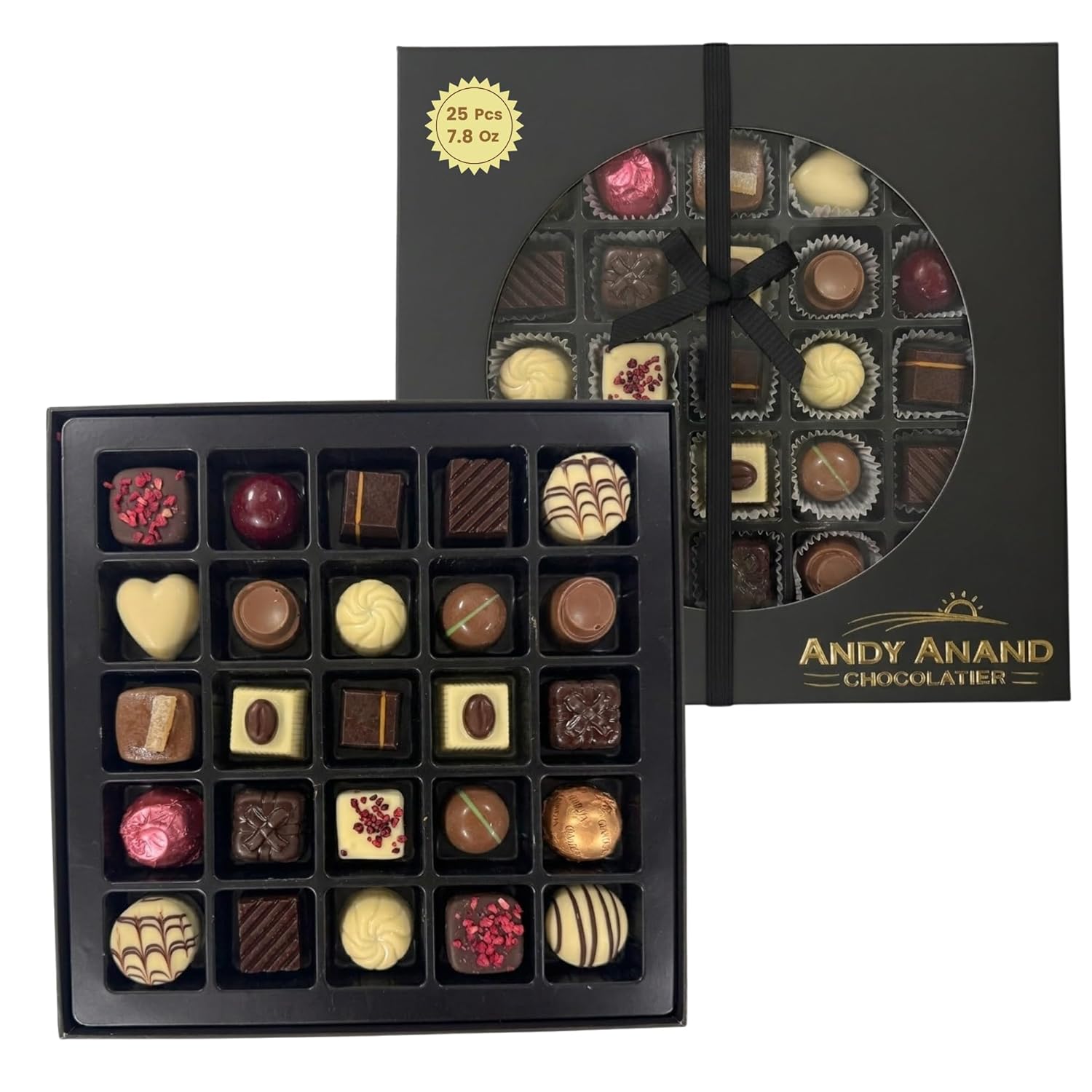 Andy Anand Chocolates Food & Beverages > Desserts & Sweets > Chocolate Andy Anand Premium Bon Bon Chocolate Collection, 25 pc – Truffles, Pralines, Pistachio Cream, Mint & Tiramisu, Birthday & Holiday Gift Box Chocolate Truffles Bonbon Praline Box | Nationwide