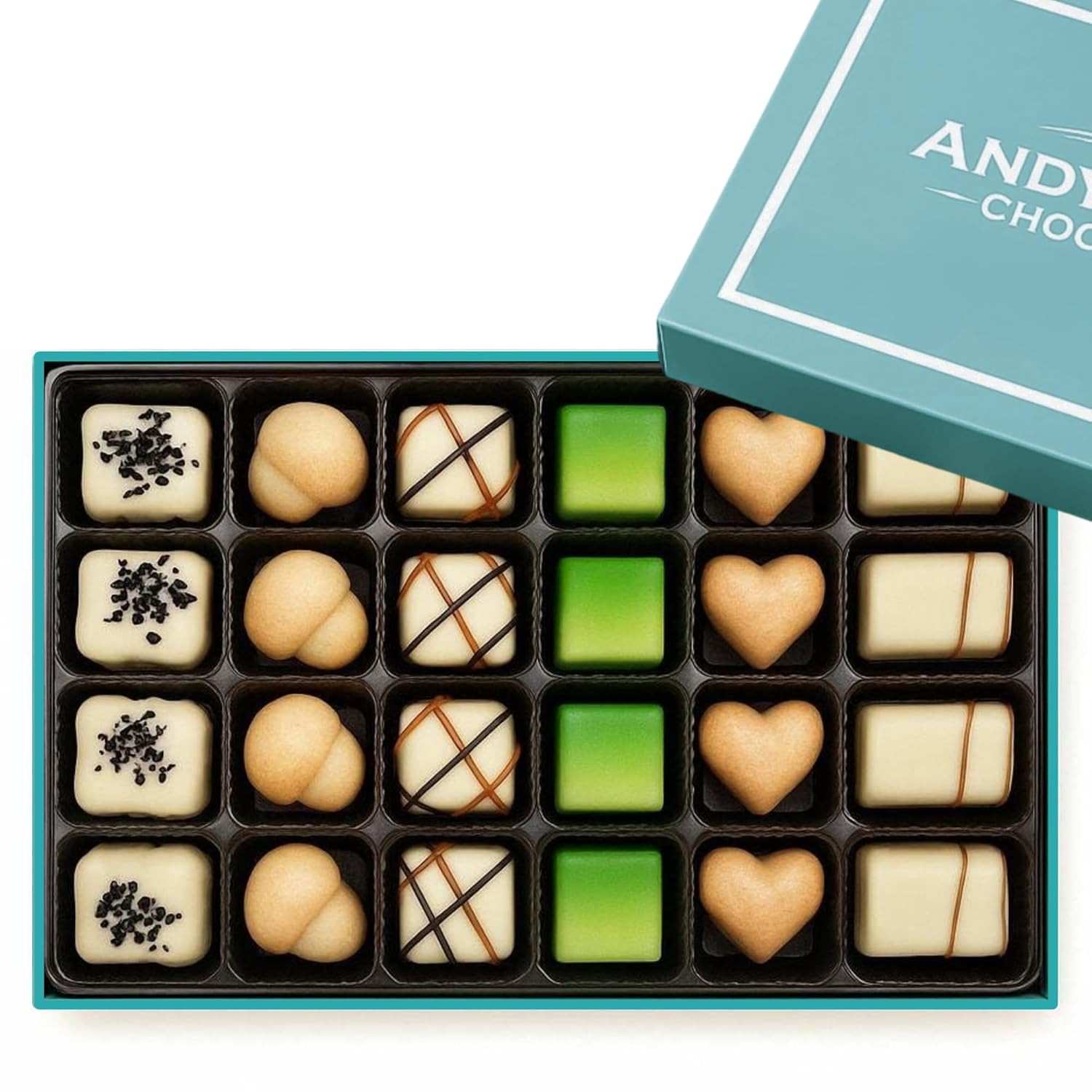 Andy Anand 24 Pc Premium Belgian White Chocolate Truffles – Gourmet Ganache Filled Luxury Gift Box, Crafted with 60% Chocolate (Cocoa Butter)