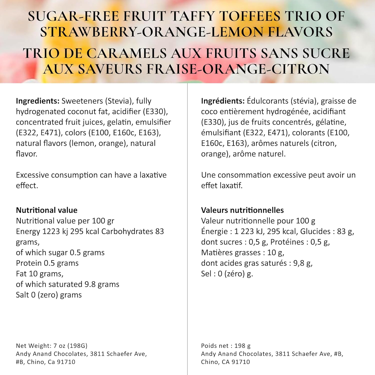 Andyanand Food & Beverages > Confectionery > Candy > Sugar-Free Andy Anand Sugar-Free European Fruit Taffy Toffees, 35 pc, 7 oz – Strawberry, Orange & Lemon, Gluten-Free, Diabetic-Friendly Gift Box Sugar-Free Fruit Taffy Toffees 35 pc | Nationwide