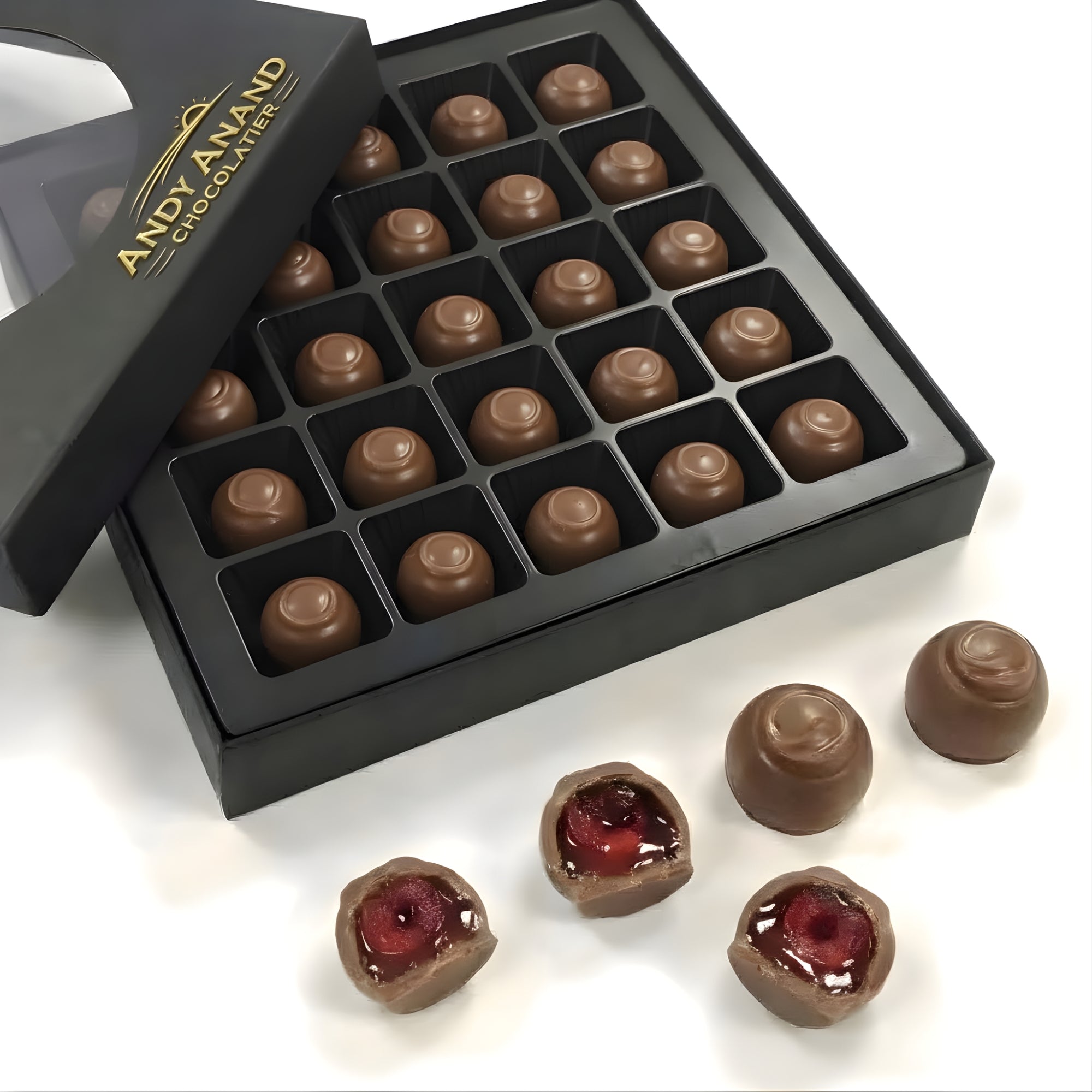Andyanand Food & Beverages > Desserts & Sweets > Chocolate > Sugar Free Andy Anand Sugar-Free Belgian Dark Chocolate Cherry Cordials, 25 pc – Plant-Based, Liquid Center, Diabetic-Friendly, Birthday Gift Box Sugar-Free Vegan Cherry Cordials 48 pc | Nationwide
