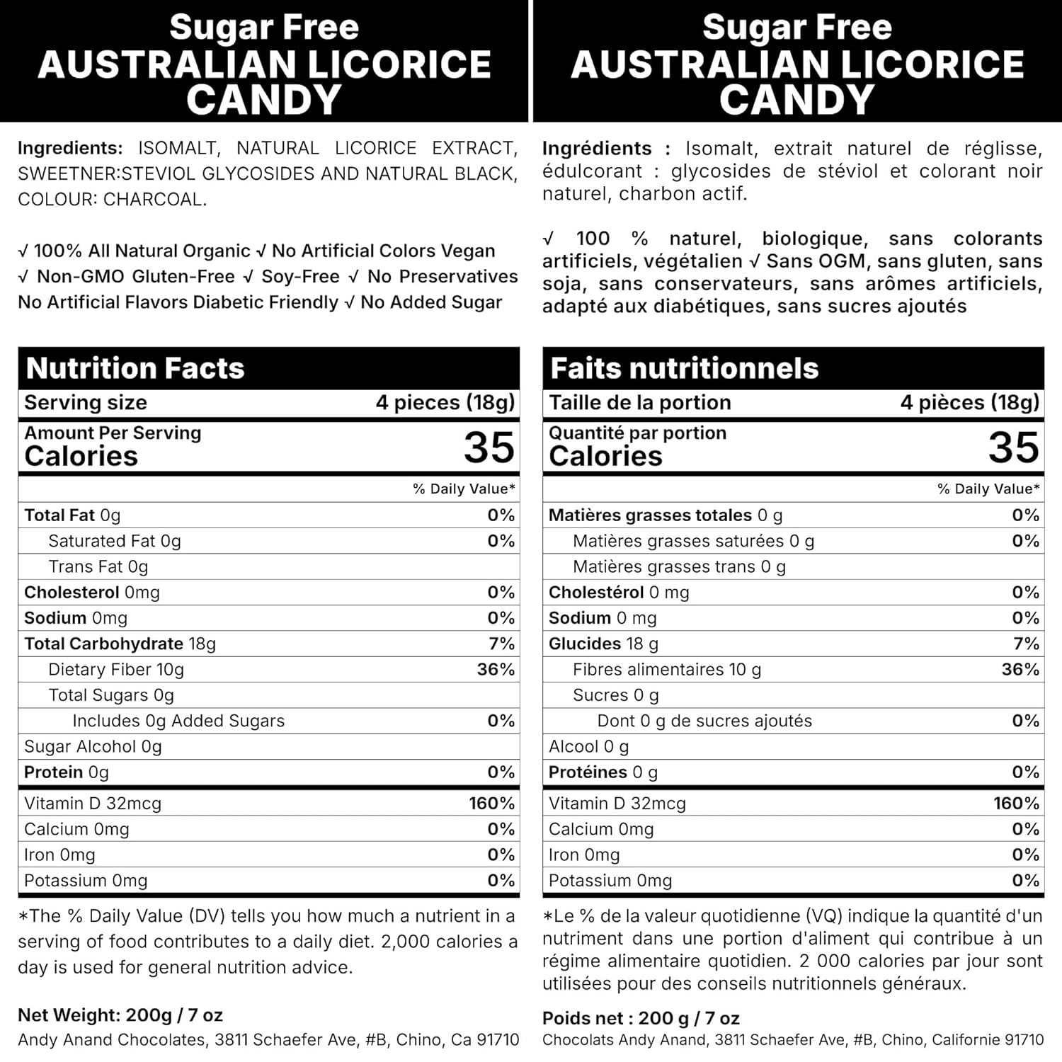 Andy Anand Chocolates Food & Beverages > Desserts & Sweets > Sugar Free Candy Andy Anand Sugar-Free Australian Licorice Candy, 7 oz – Made in Europe, Stevia Sweetened, No Artificial Flavors, Keto & Diabetic-Friendly Sugar-Free Licorice Candy 60 pc 7 oz | Nationwide