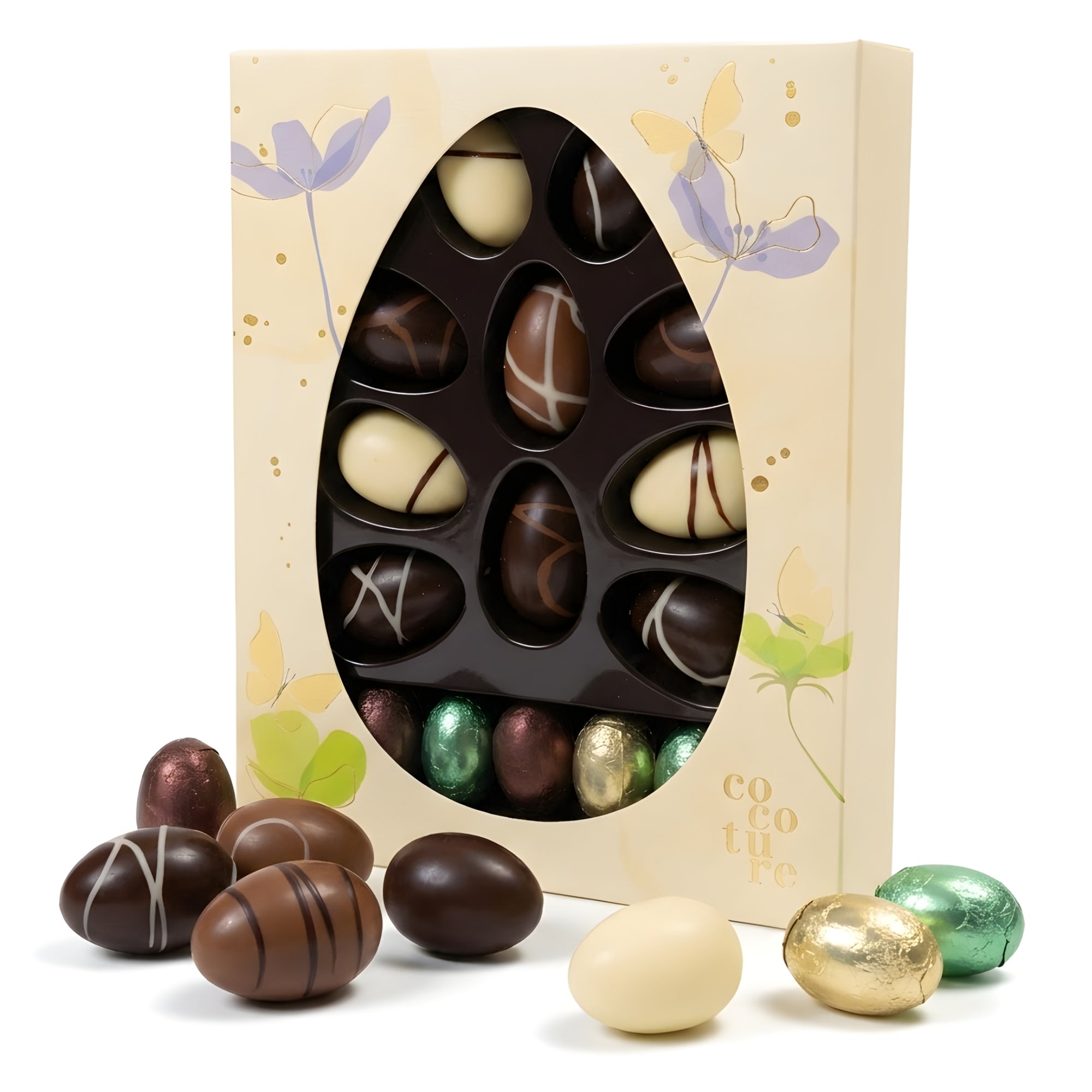 Andyanand Food & Beverages > Desserts & Sweets > Chocolate Andy Anand Praline-Filled Chocolate Eggs, 20 pc, 7 oz – Gluten-Free, Creamy Hazelnut-Praline Centers, Easter & Year-Round Birthday Gift Box Praline Chocolate Eggs 20 pc | Gluten-Free, Nationwide