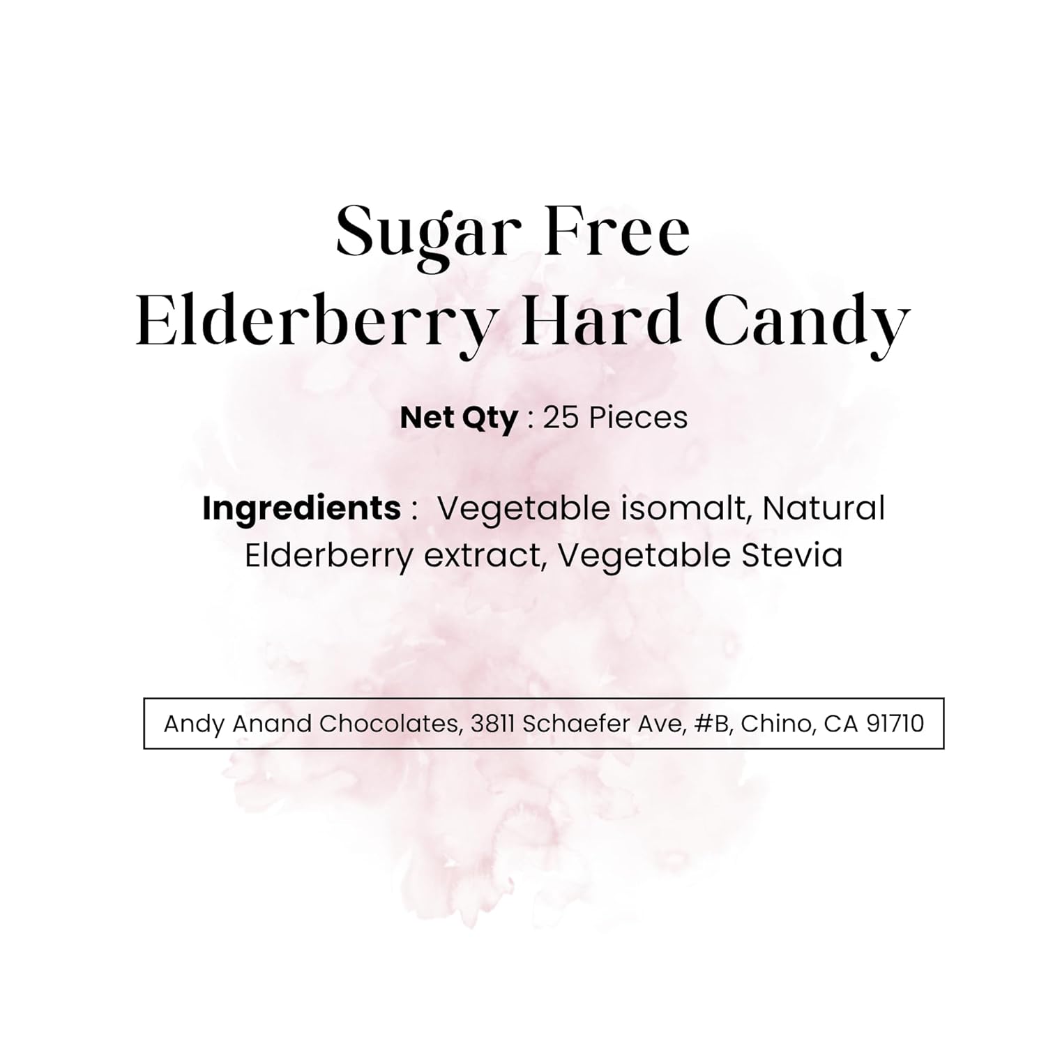 Sugar-free elderberry hard candies by Andy Anand, 25 pcs, non-GMO, gluten-free, natural elderberry extract, stevia sweetened.