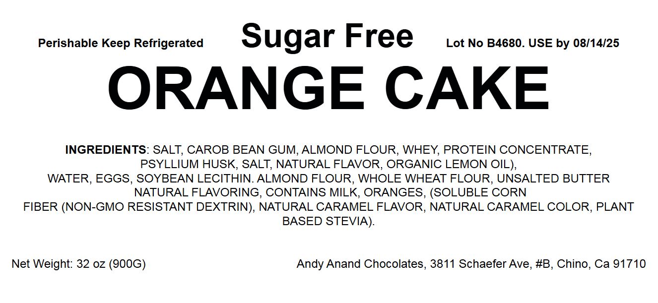 Andy Anand Deliciously Indulgent sugar free orange cake with natural ingredients and no added sugar, 2 lbs bakery dessert for diabetics