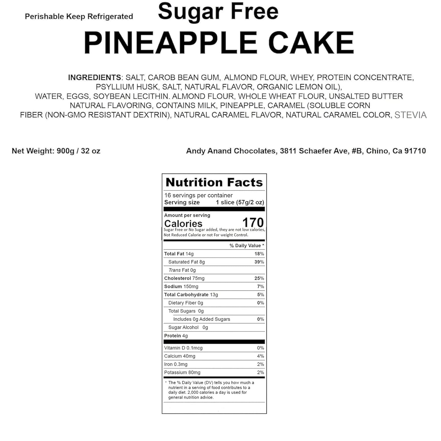 Sugar Free Pineapple Cake guilt-free dessert bakery delivery