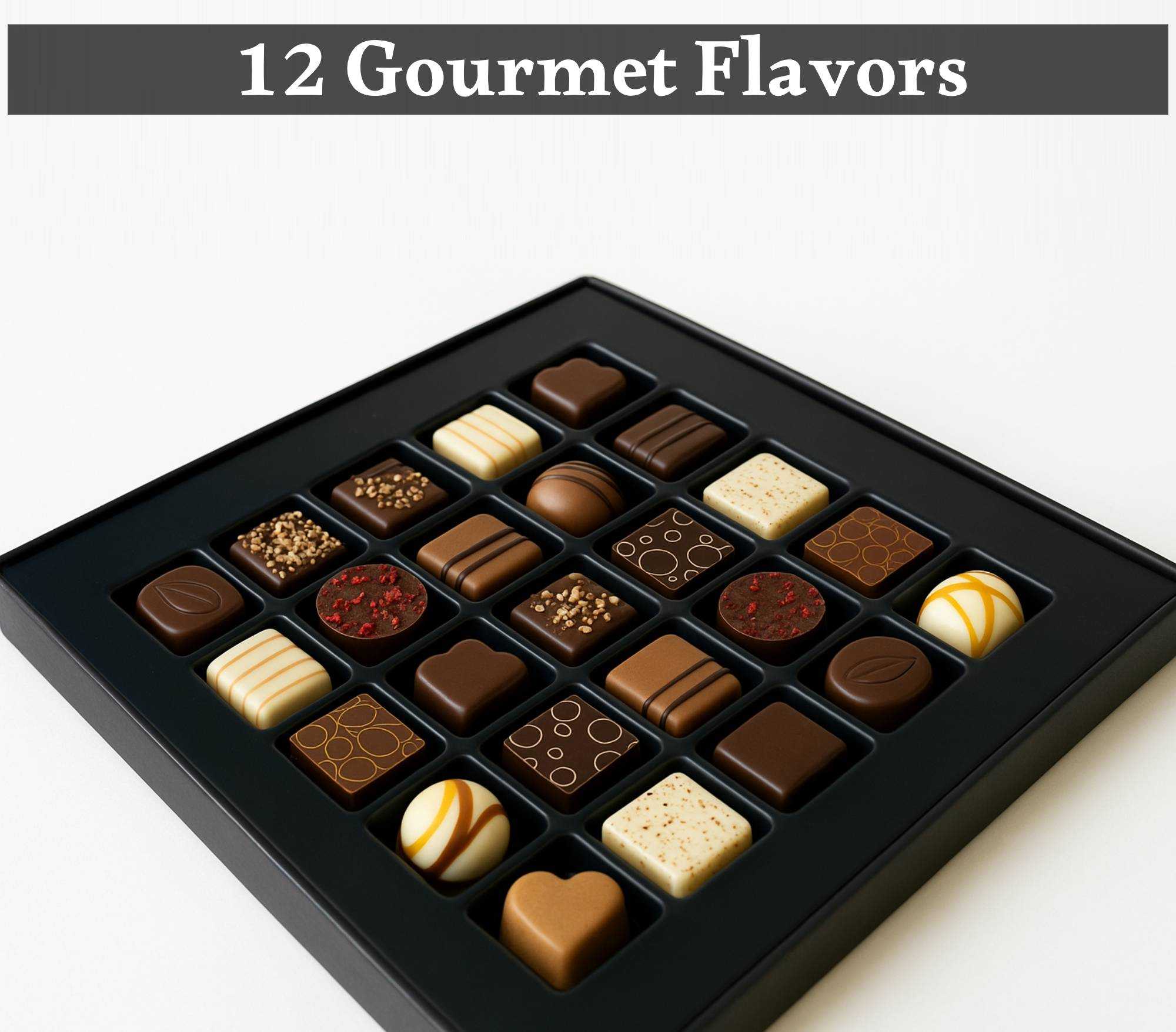 Gourmet Belgian Chocolate Truffles by Andy Anand, 25 pcs, 12 flavors, elegant gift box for special occasions.