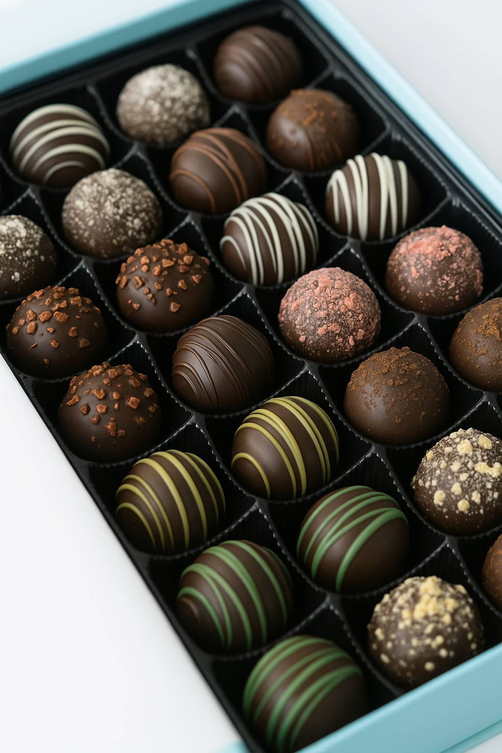 Andy Anand 24 & 16 pc dark chocolate truffles, handmade, assorted flavors, perfect luxury gift for any occasion.