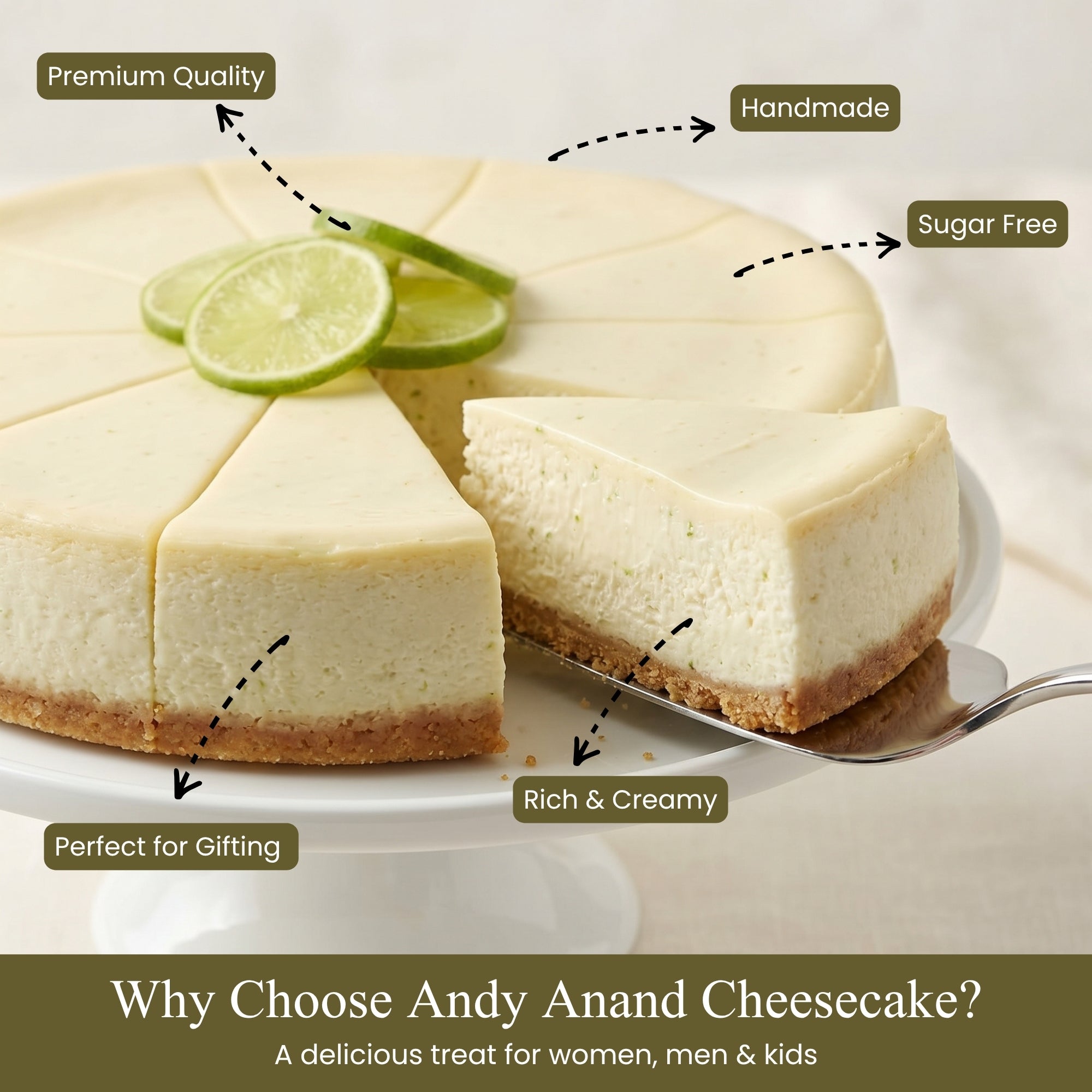 Andy Anand Key Lime Cheesecake 9" Delicias de tarta de queso divinas recién hechas (2 libras)