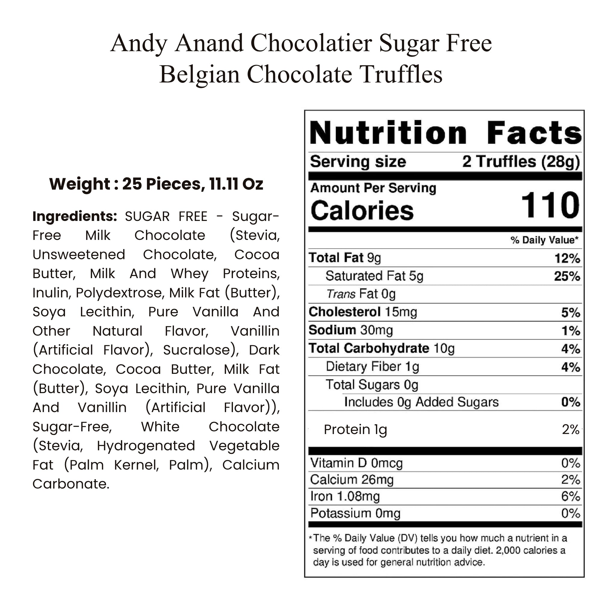 Andy Anand Chocolates Food & Beverages > Desserts & Sweets > Chocolate > Sugar Free Andy Anand Sugar-Free & Gluten-Free Belgian Chocolate Truffles, 15 pc – Assorted Flavors, Diabetic-Friendly, Birthday & Valentine's Gift Sugar-Free Belgian Truffles 25 pc | Stevia, Nationwide