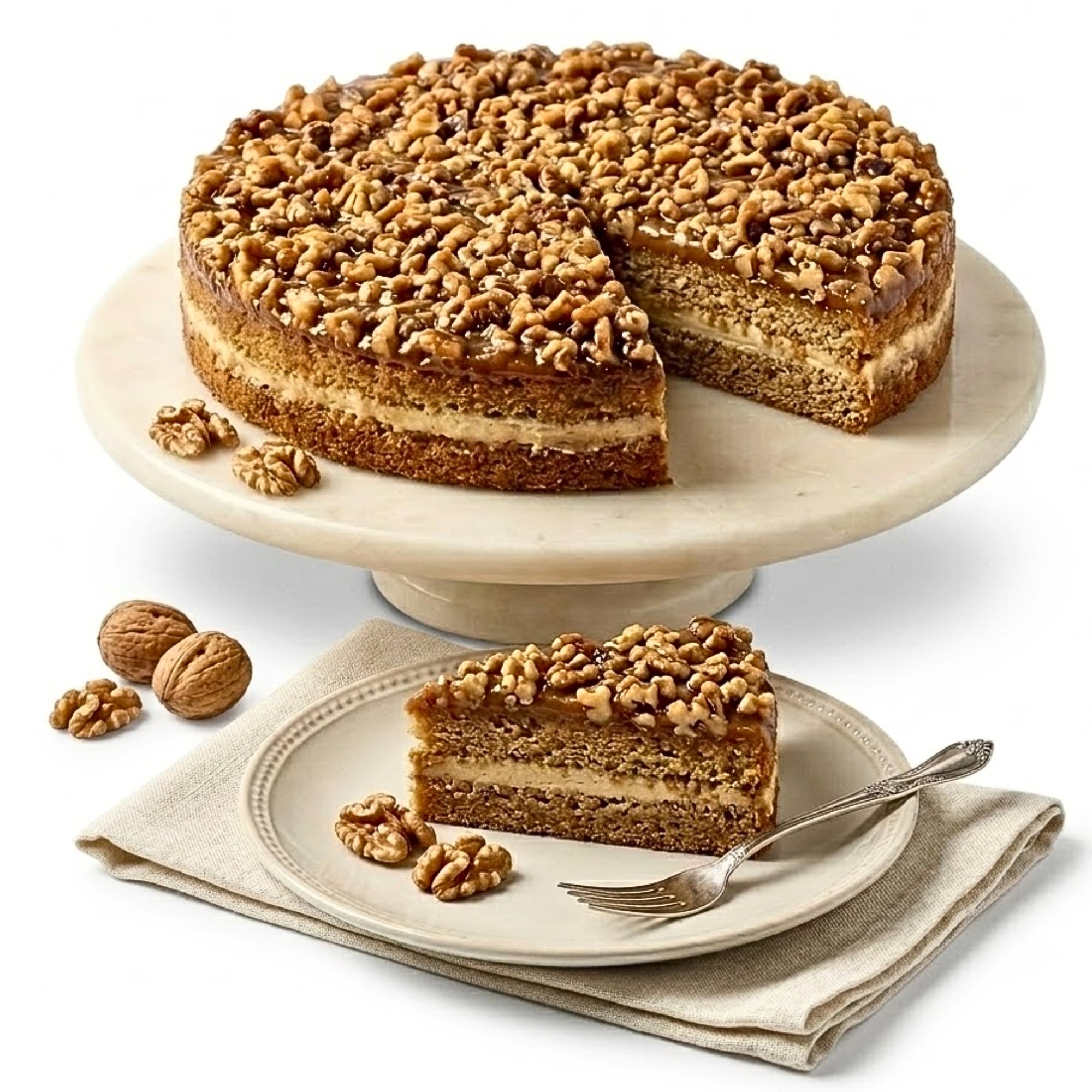 Andy Anand Sugar-Gluten-Dairy-Free Caramel Walnut Cake, Vegan 9-Inch, 2.6 lb – Freshly Baked, All-Natural, No Preservatives, Diabetic-Friendly Gift
