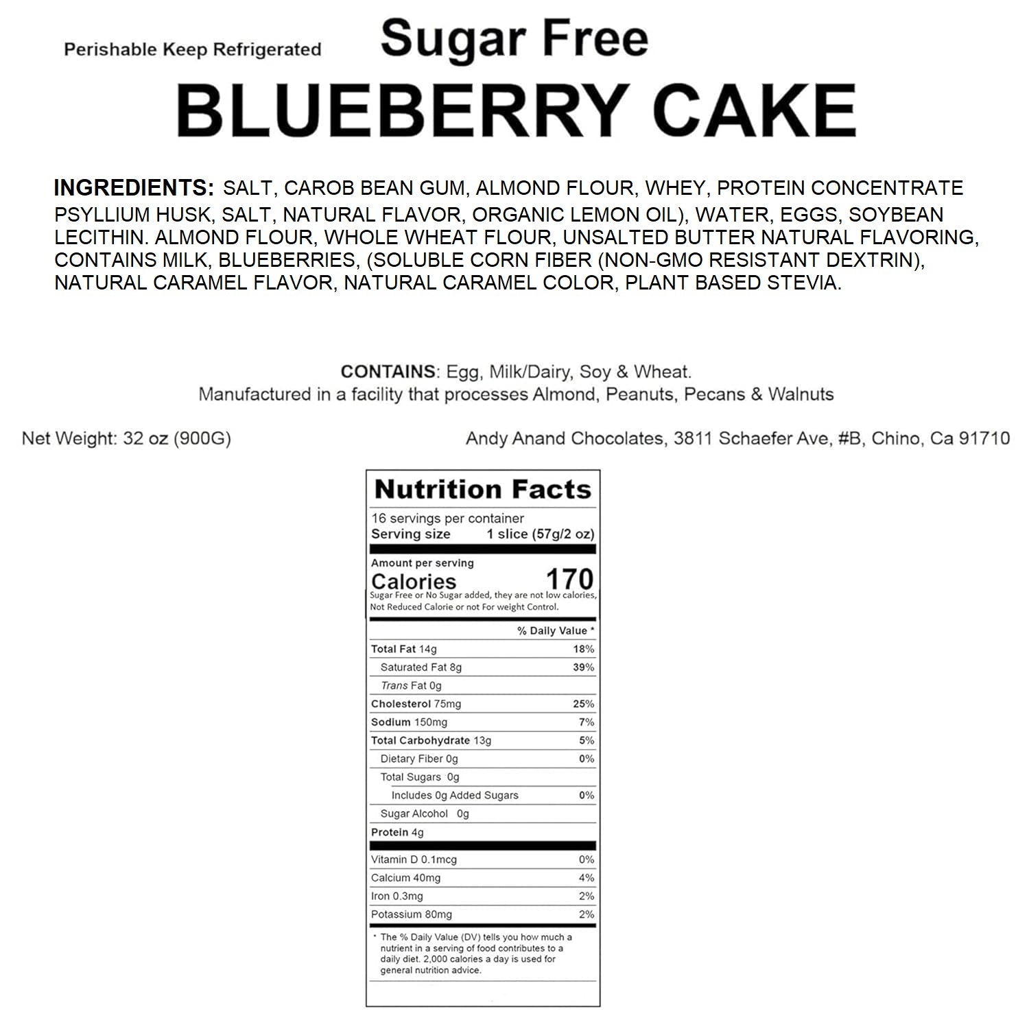 Andy Anand Chocolates Food & Beverages > Desserts & Sweets > Cakes > Sugar-Free Cakes Andy Anand Sugar-Free Blueberry Cake, 9-Inch, 2.8 lb – Handcrafted, Moist & Delicious, Diabetic-Friendly, No Preservatives, Birthday Gift Sugar-Free Blueberry Cake (9-inch) | Keto & Diabetic-Friendly