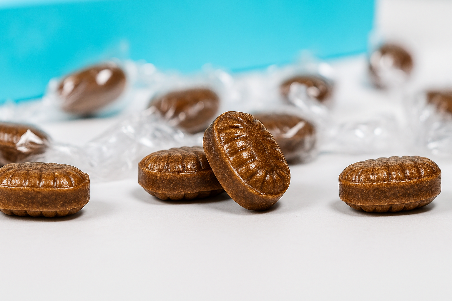 Andy Anand sugar-free espresso coffee candy arranged aesthetically on a tray for enjoyment and to make any occasion special.