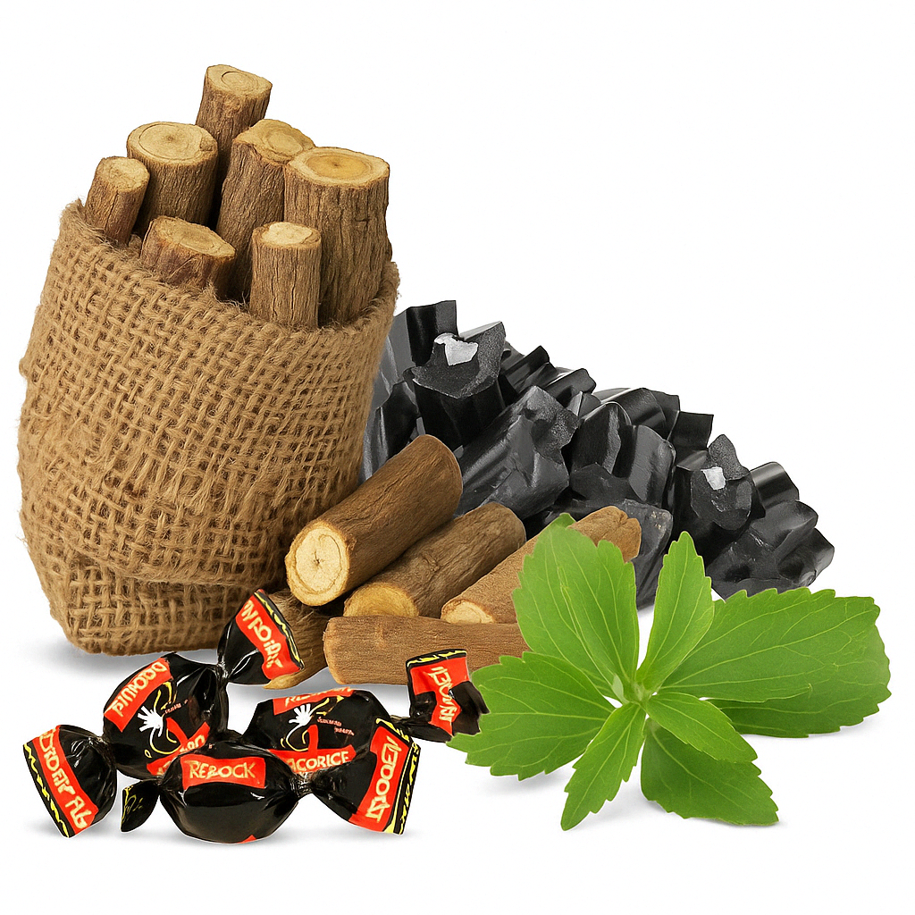 Sugar-free Australian licorice candy 60 pcs by Andy Anand, stevia sweetened, gluten-free, with licorice roots.