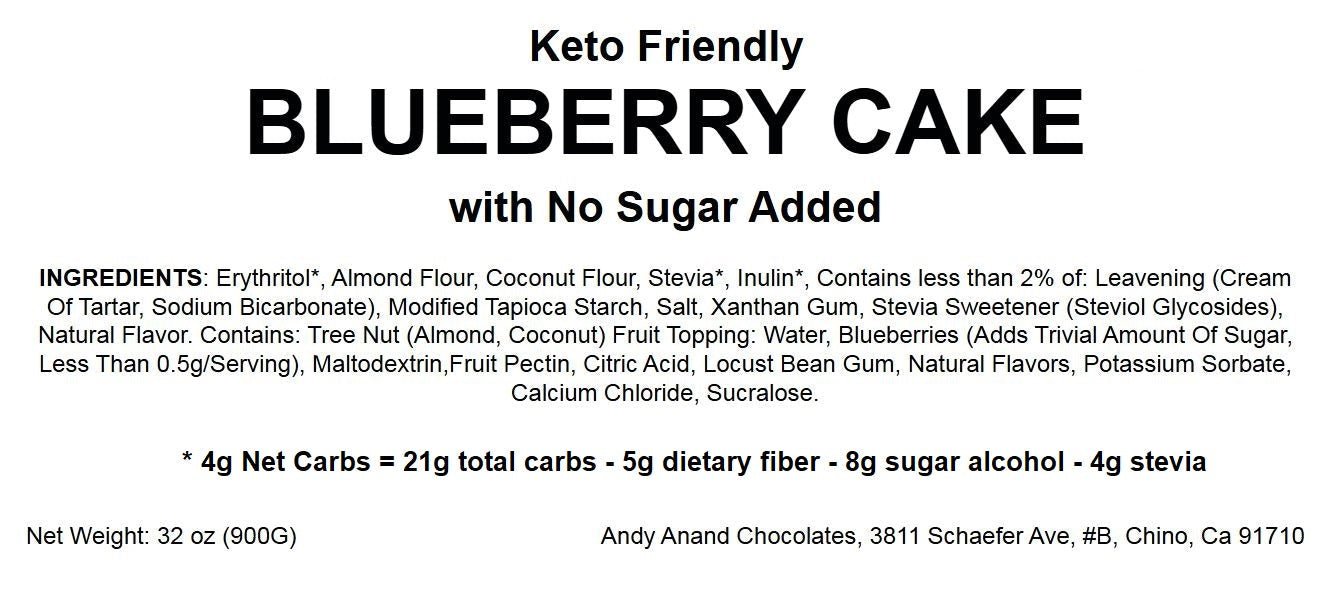 Andy Anand Chocolates Food & Beverages > Desserts & Sweets > Cakes > Sugar-Free Cakes Andy Anand Sugar-Free Keto Blueberry Cake, 9-Inch, 2 lb – Low-Carb, Gourmet Fresh Baked, Diabetic-Friendly, Keto Diet Birthday Gift Box Sugar-Free Keto Blueberry Cake (2 lbs) | Diabetic-Friendly
