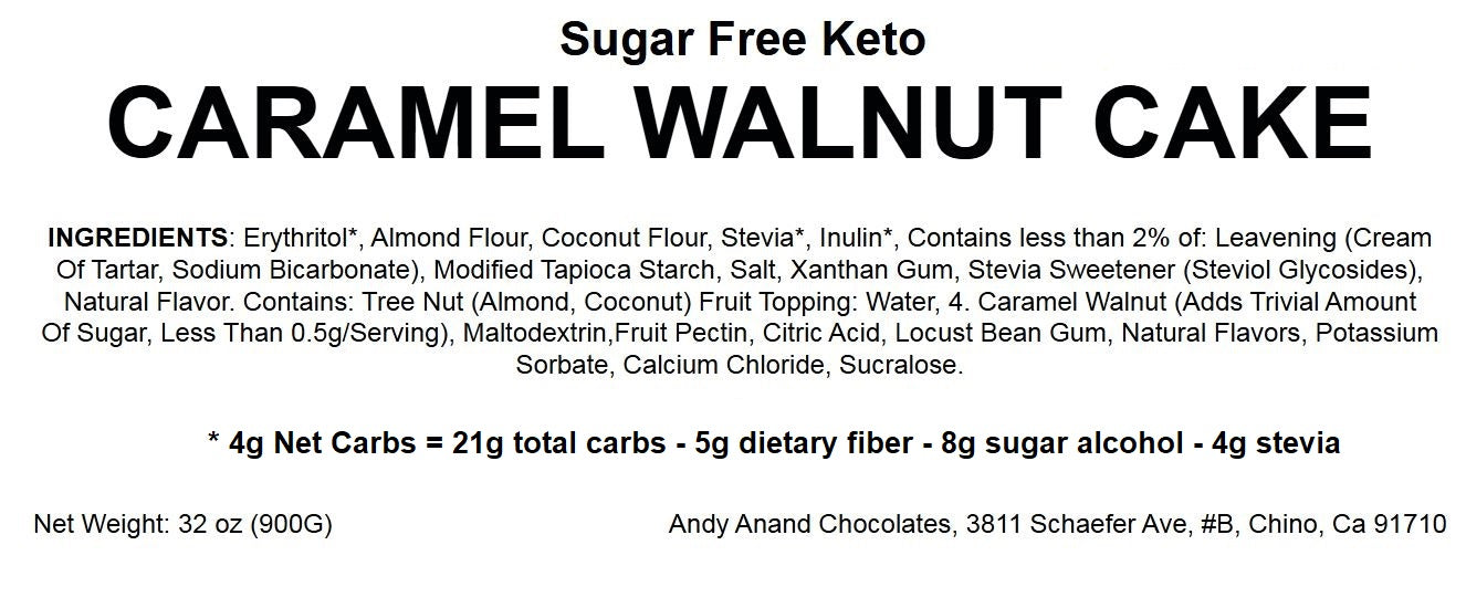 Andy Anand Chocolates Food & Beverages > Desserts & Sweets > Cakes > Sugar-Free Cakes Andy Anand Sugar-Free Keto Caramel Walnut Cake, 9-Inch, 2 lb – Gourmet Fresh Baked, Low-Carb, Diabetic-Friendly Keto Diet Birthday Gift Box Sugar-Free Keto Caramel Walnut Cake (2 lbs) | Diabetic-Friendly