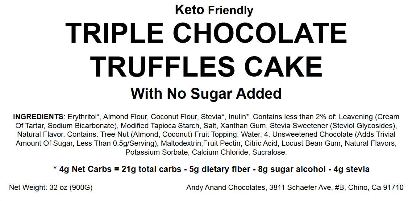 Andy Anand Chocolates Food & Beverages > Desserts & Sweets > Cakes > Sugar-Free Cakes Andy Anand Sugar-Free Keto Triple Chocolate Truffle Cake, 9-Inch, 2 lb – Low-Carb, Gourmet Decadent Dessert, Diabetic-Friendly Birthday Gift Sugar-Free Keto Triple Chocolate Truffle Cake | Diabetic-Friendly