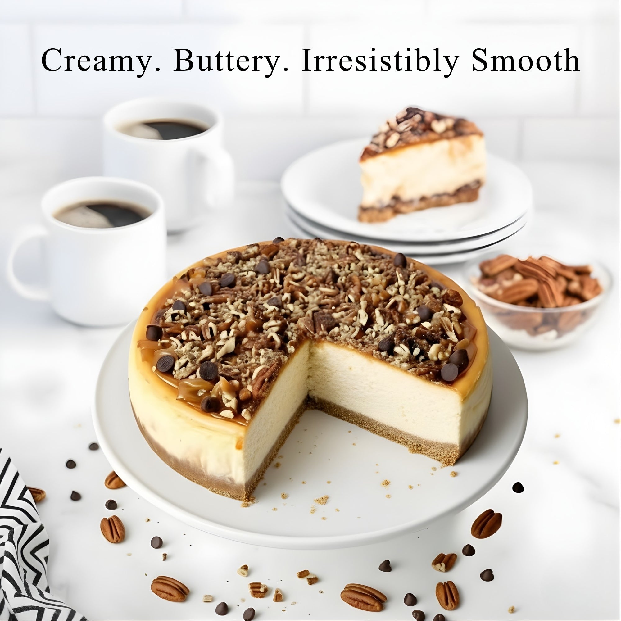 Andy Anand Yummy Turtle Cheesecake 9" con pepitas de chocolate y nueces - 2 lbs
