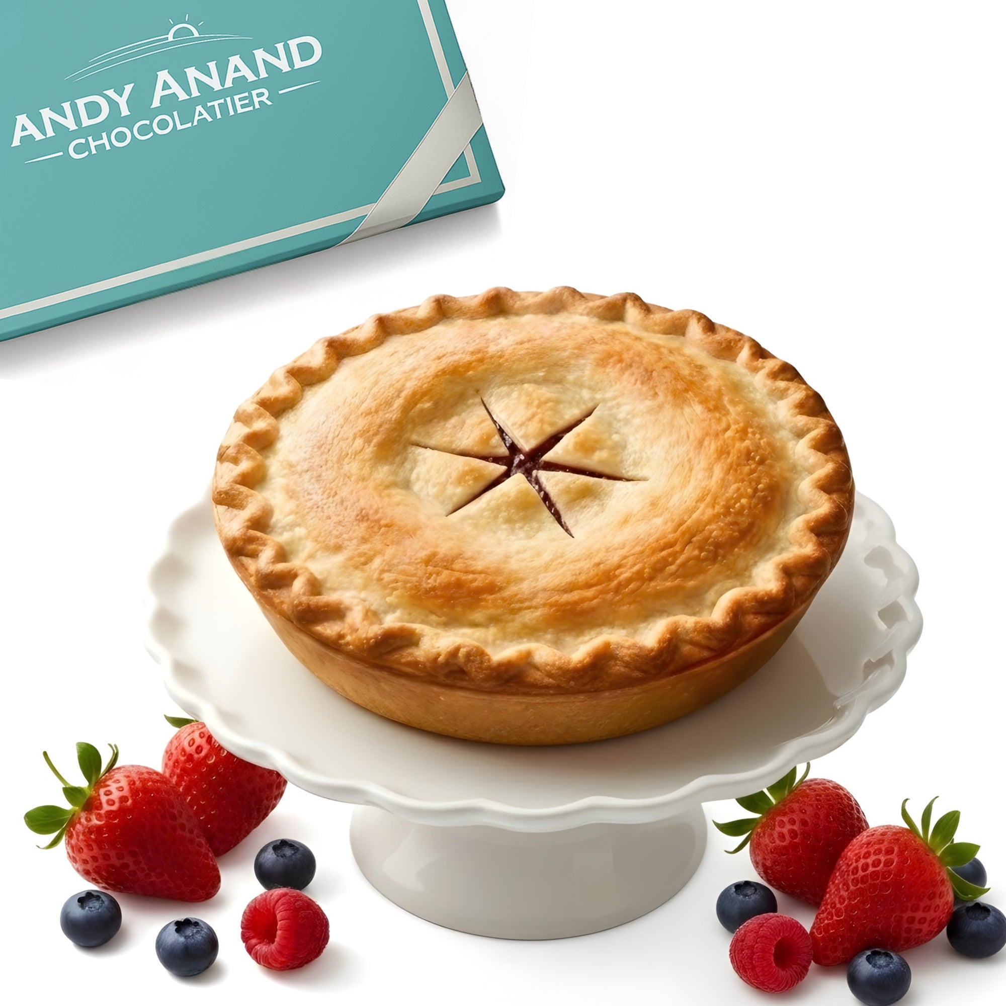 Andyanand Food & Beverages > Desserts & Sweets > Pie Andy Anand Sugar-Free Mixed Berry Pie, 2.6 lb – Strawberries, Blueberries & Blackberries, Keto & Diabetic-Friendly, Birthday Gift Box Sugar-Free Mixed Berry Pie | Keto, Ships Nationwide
