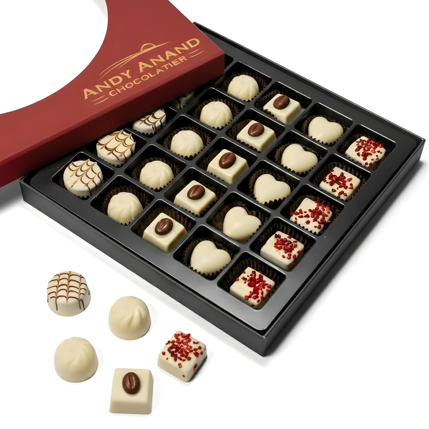 Andy Anand Chocolates Food & Beverages > Desserts & Sweets > Chocolate > Sugar Free Andy Anand Sugar-Free Luxury Belgian Chocolate Truffles, 25 pc – Espresso, Hazelnut, Strawberry, Coconut, Cherry, Diabetic-Friendly Gift Belgian White Chocolate Truffles 25 pc | Nationwide