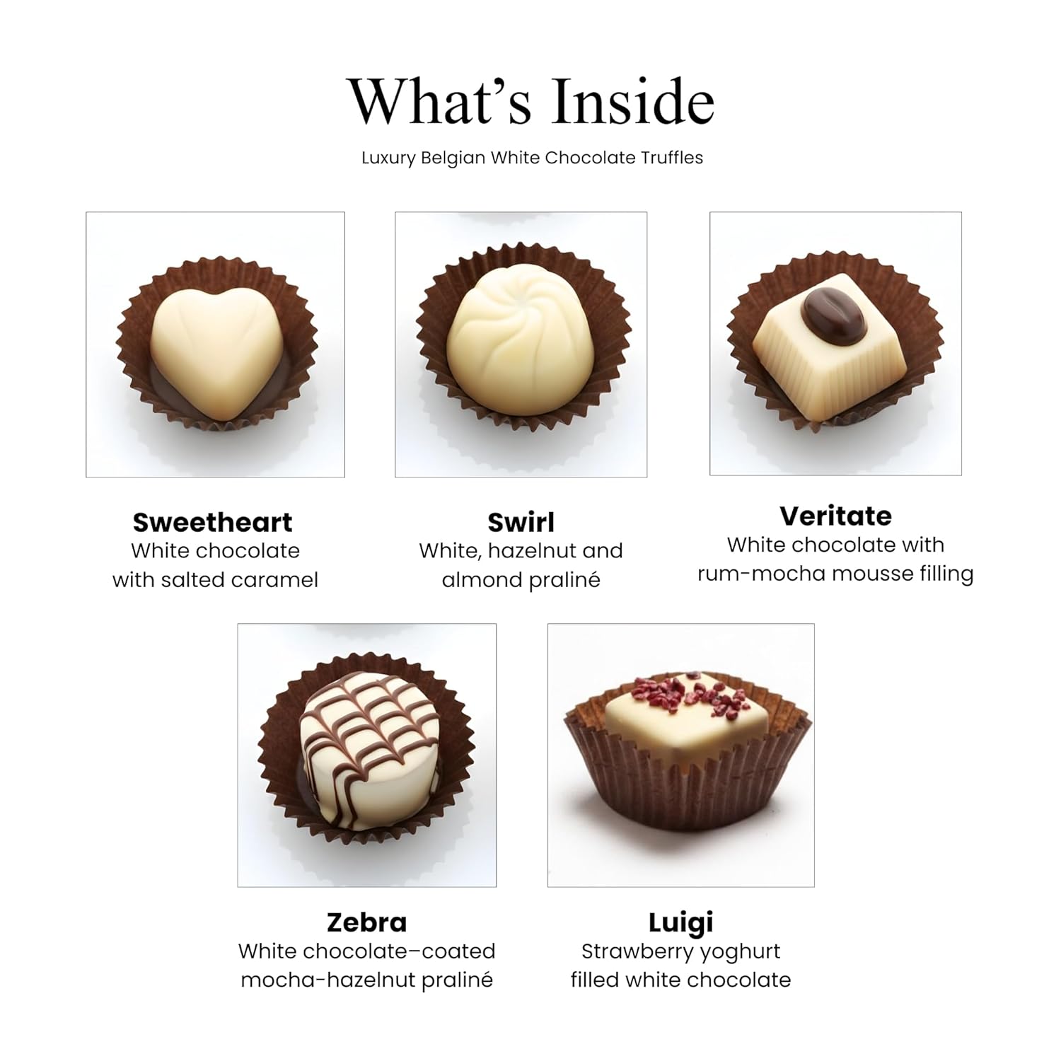 Andy Anand Chocolates Food & Beverages > Desserts & Sweets > Chocolate > Sugar Free Andy Anand Sugar-Free Luxury Belgian Chocolate Truffles, 25 pc – Espresso, Hazelnut, Strawberry, Coconut, Cherry, Diabetic-Friendly Gift Belgian White Chocolate Truffles 25 pc | Nationwide