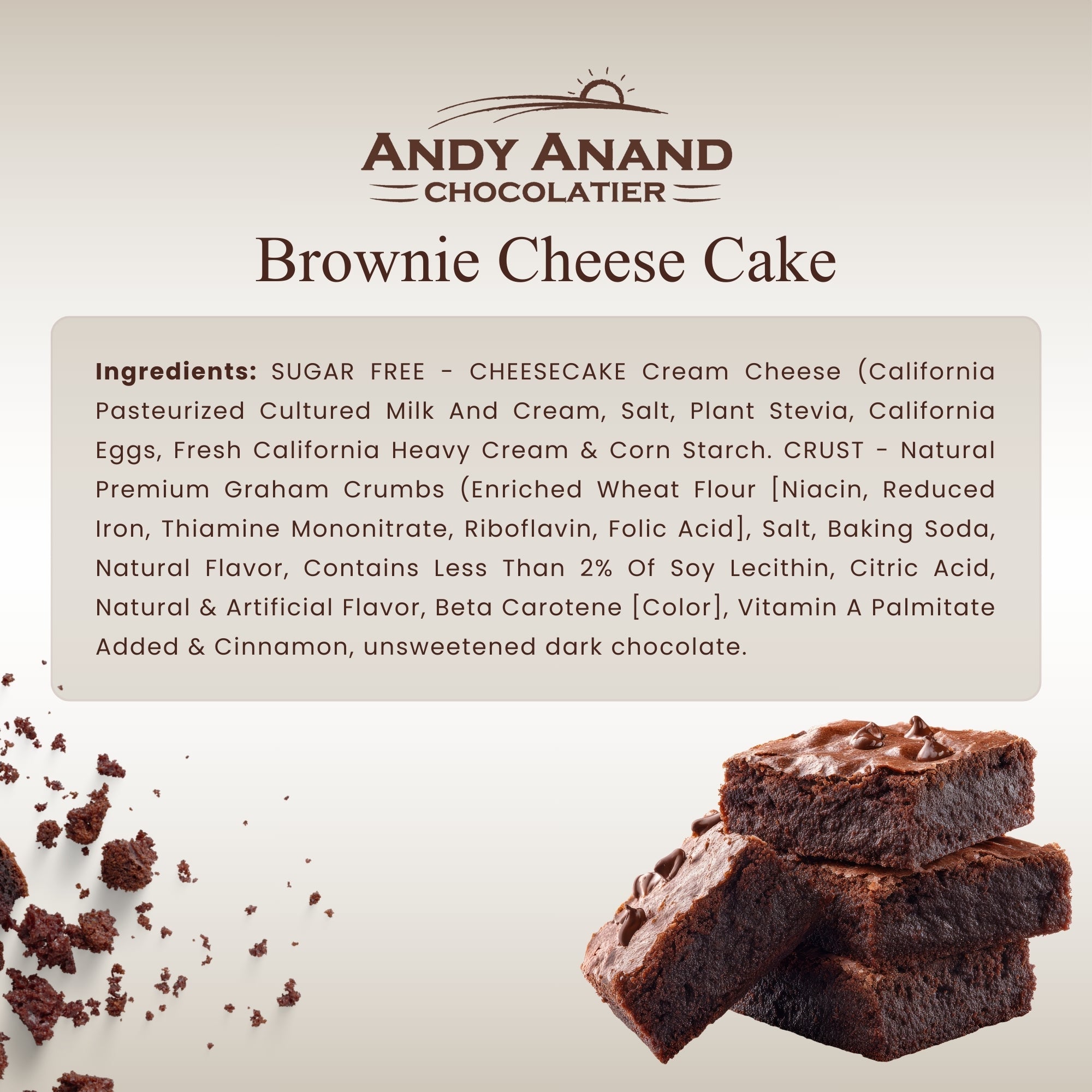 Andyanand Food & Beverages > Desserts & Sweets > Bakery > Cheesecake Andy Anand Fudge Brownie Cheesecake, 9-Inch, 2.8 lb – Halal, Real California Cream Cheese, No Preservatives, Birthday & Holiday Gift Box Fudge Brownie Cheesecake | Halal, Ships Nationwide
