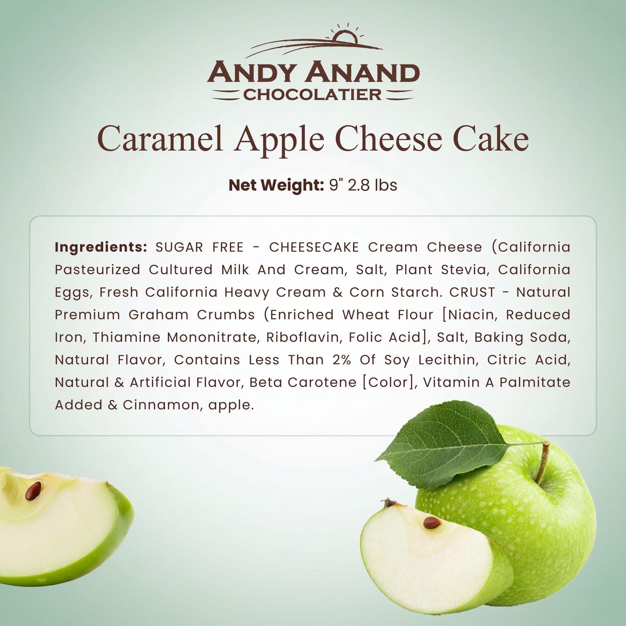 Andyanand Food & Beverages > Desserts & Sweets > Cakes > Sugar-Free Cheesecakes Andy Anand Sugar-Free Caramel Apple Cheesecake, 9-Inch, 2.8 lb – Cinnamon Apple, Keto & Diabetic-Friendly, California Cream Cheese Gift Sugar-Free Caramel Apple Cheesecake | Ships Nationwide