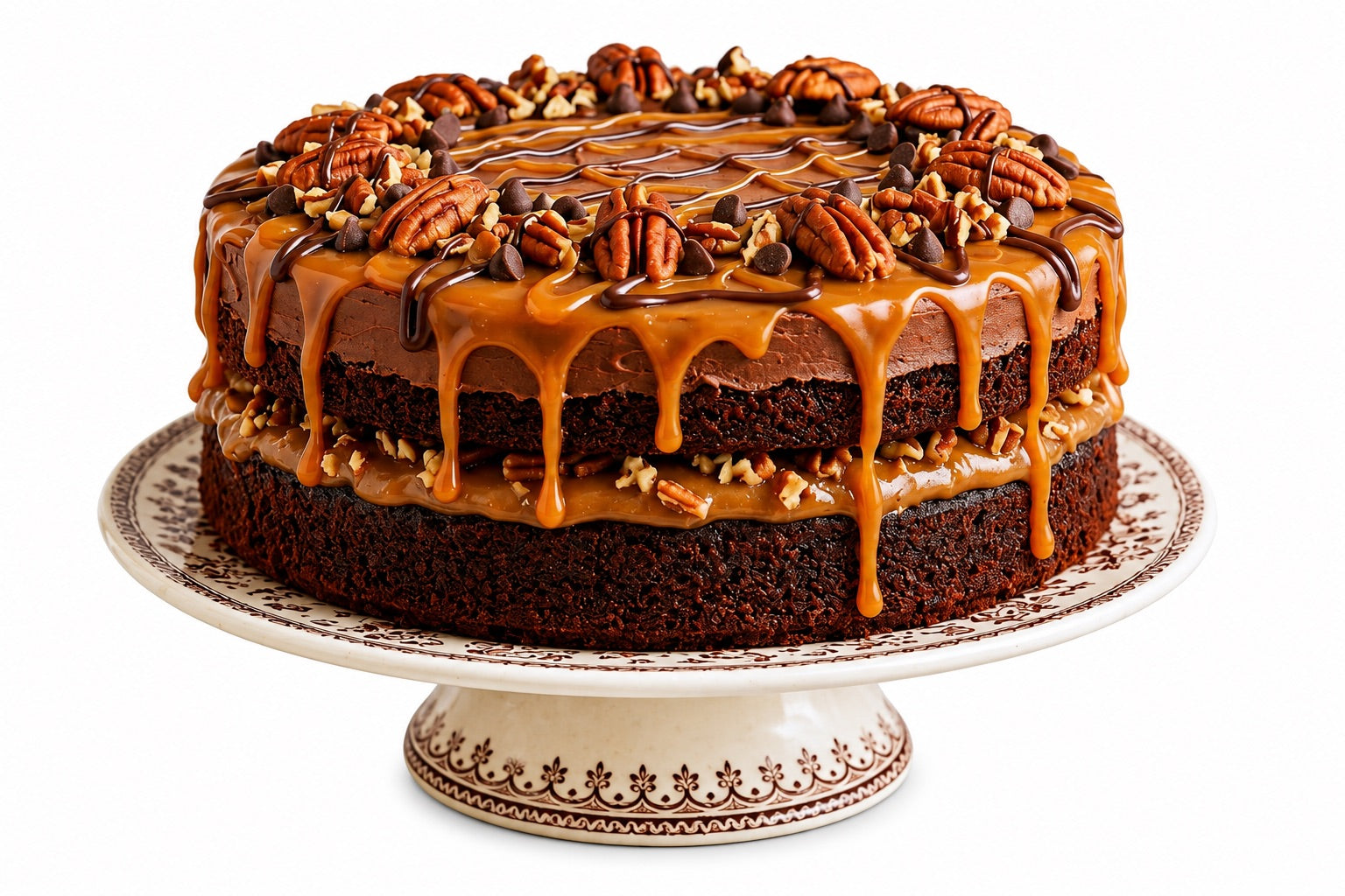 Andy Anand SUGAR-FREE TURTLE PECAN CAKE — RICH CHOCOLATE, DECADENT CARAMEL & TOASTED PECANS, ZERO ADDED SUGAR, 2.8 LBS: Layers of moist dark chocolate cake, buttery caramel filling, and premium roasted pecans.