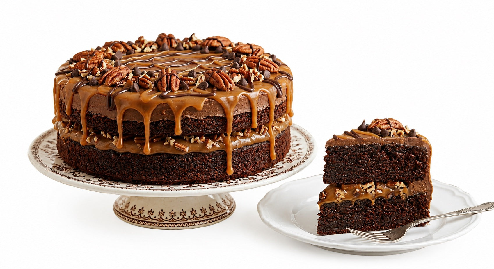 Andy Anand SUGAR-FREE TURTLE PECAN CAKE — RICH CHOCOLATE, DECADENT CARAMEL & TOASTED PECANS, ZERO ADDED SUGAR, 2.8 LBS: Layers of moist dark chocolate cake, buttery caramel filling, and premium roasted pecans.
