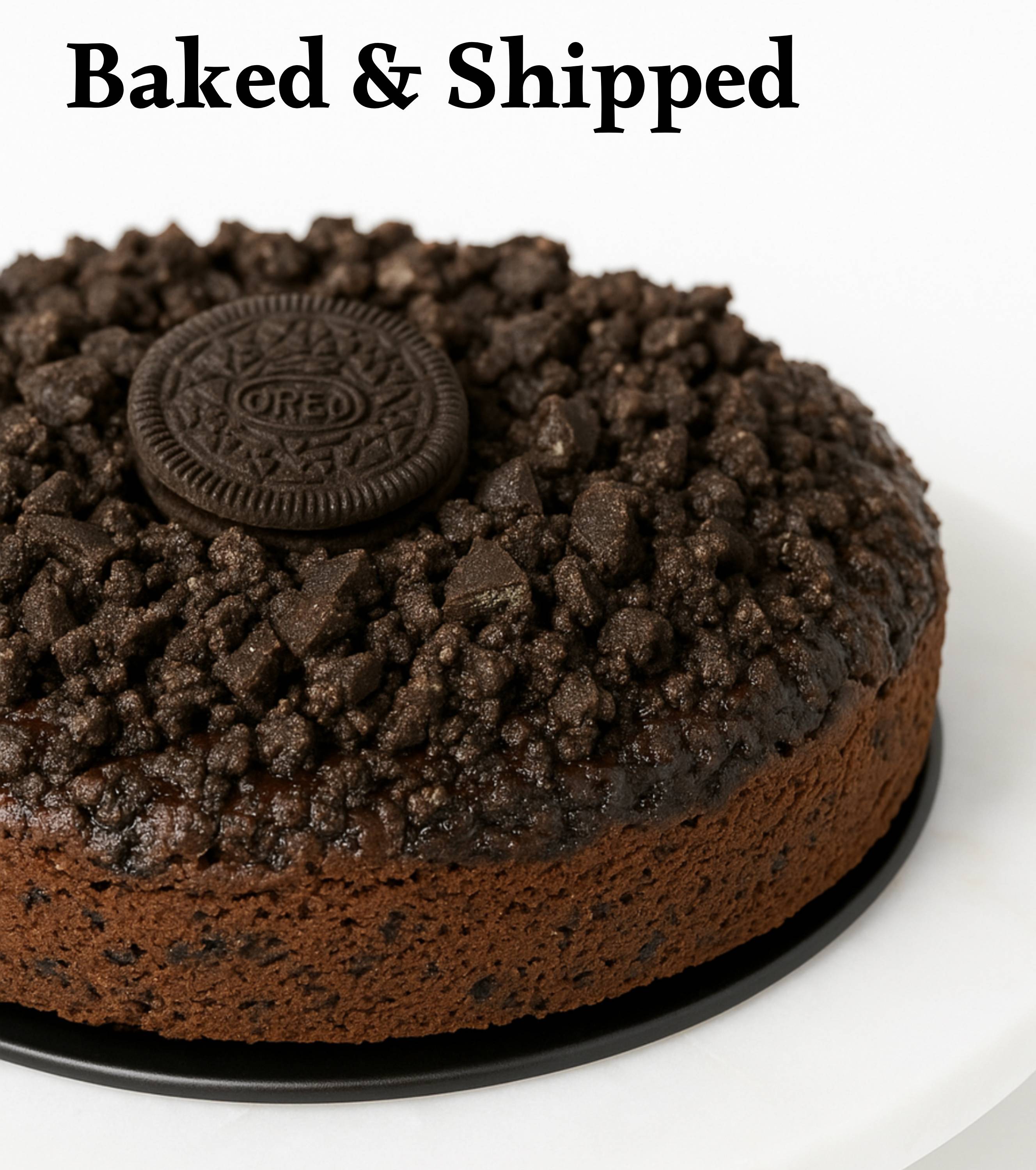 Andy Anand 9" sugar-free cookies & cream cake, freshly baked, gluten-free, plated and shipped to your doorstep.