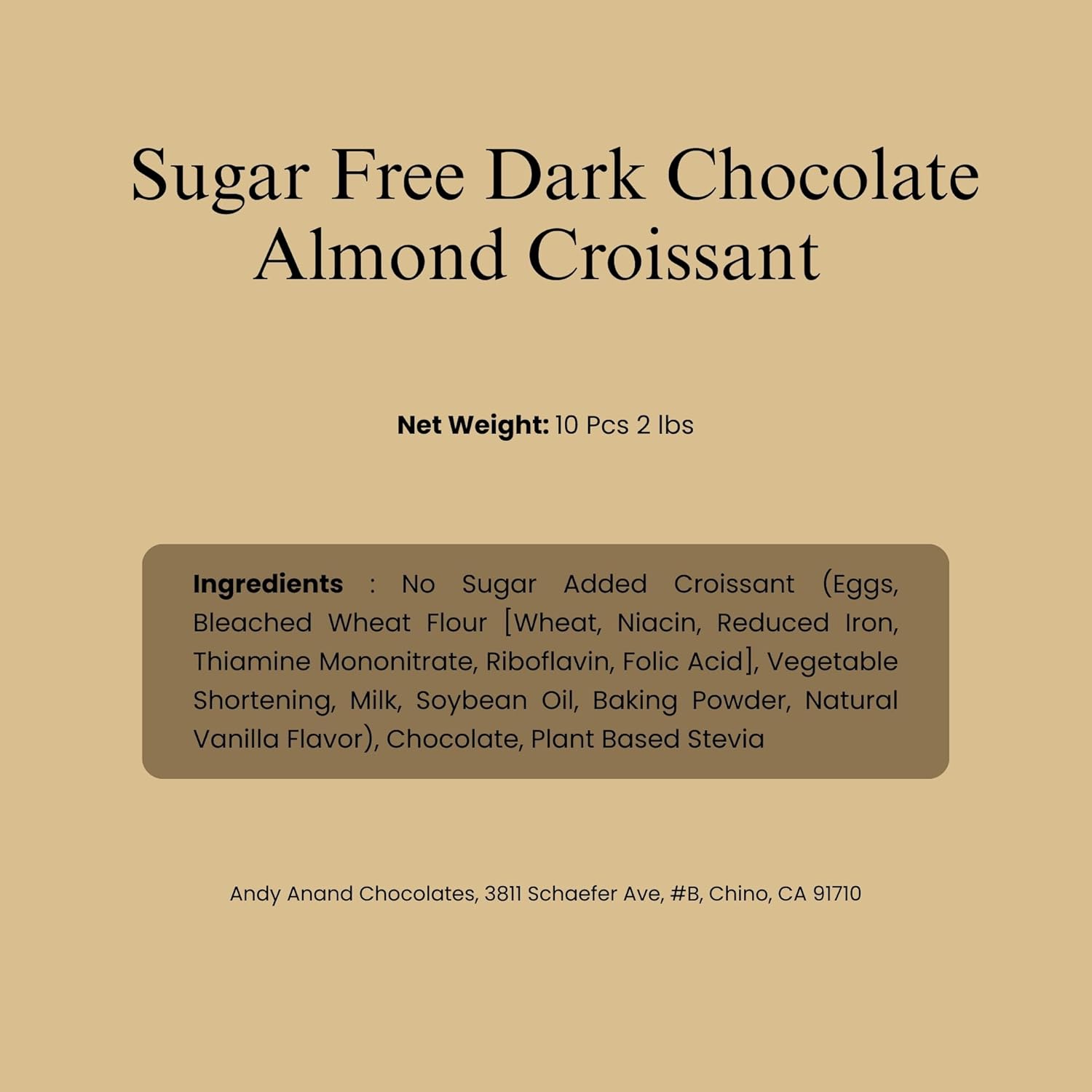 Andy Anand Chocolates Food & Beverages > Desserts & Sweets > Cakes > Sugar-Free Cakes Andy Anand Sugar-Free Dark Chocolate Almond Croissant Cake, 10 pc, 2 lb – Keto & Diabetic-Friendly, Hand-Rolled, Birthday & Holiday Gift Sugar-Free Dark Chocolate Almond Croissant Cake | Keto