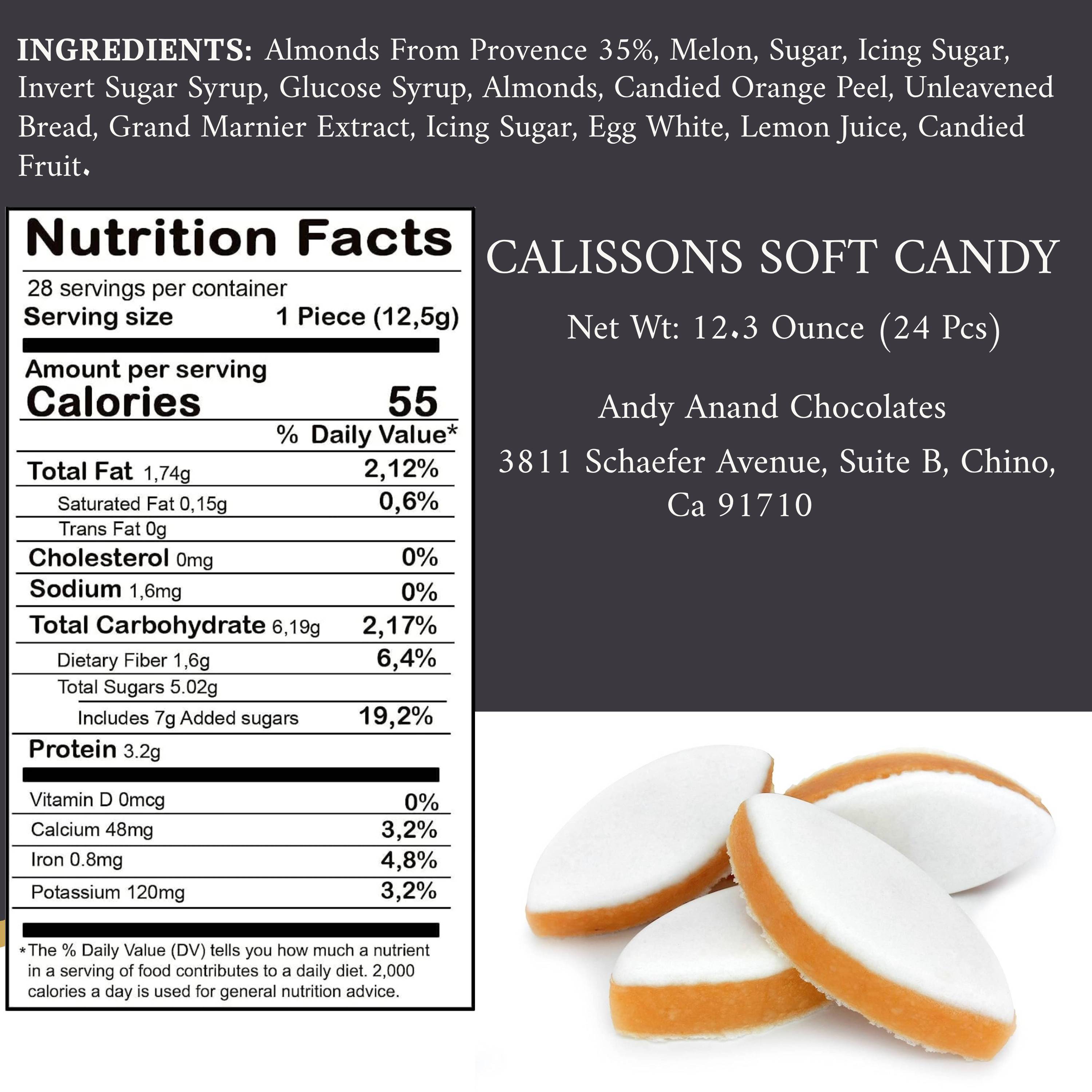 Andy Anand Chocolates Food & Beverages > Desserts & Sweets > Candy Andy Anand Calissons de Provence, 28 pc, 12.3 oz – Imported Soft Almond Paste with Candied Fruit, French Confection, Birthday & Holiday Gift Calissons de Provence 28 pc 12.3 oz | French