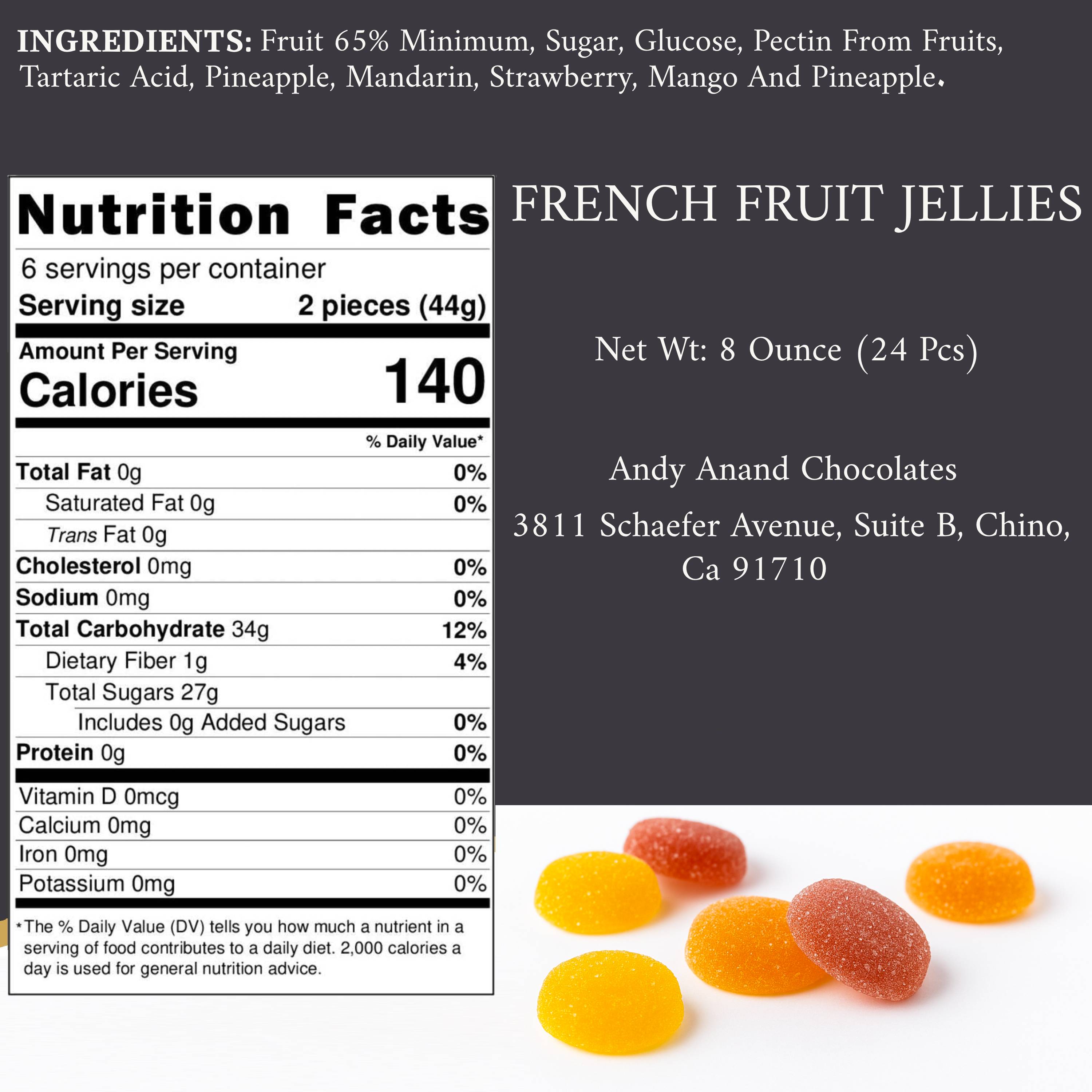 Andy Anand Chocolates Food & Beverages > Desserts & Sweets > Candy Andy Anand French Pates de Fruits Fruit Jellies, 24 pc – Imported French Confection, Natural Fruit Flavors, Gourmet Birthday & Holiday Gift French Pâtes de Fruits Jellies 24 pc | Nationwide