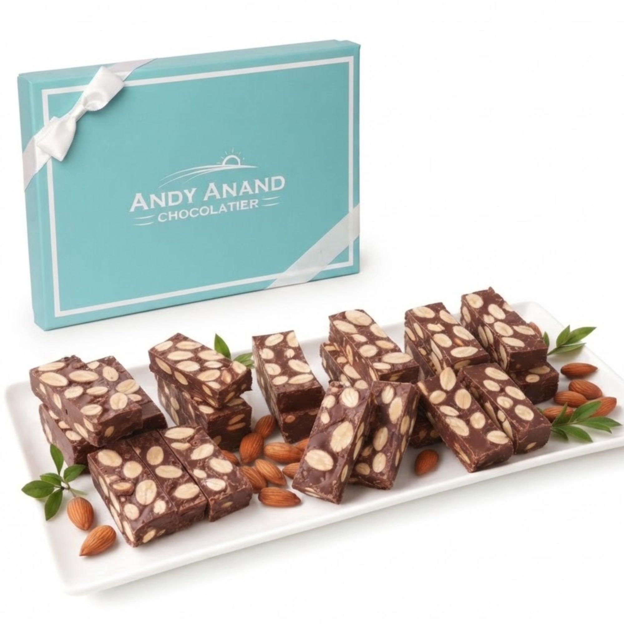 Andy Anand Sugar-Free Roasted Almond Chocolate Nougat Brittle | Imported from Europe | 16 Pc 14 oz Gourmet Zero Added Sugar Keto Sweet Treat Gift
