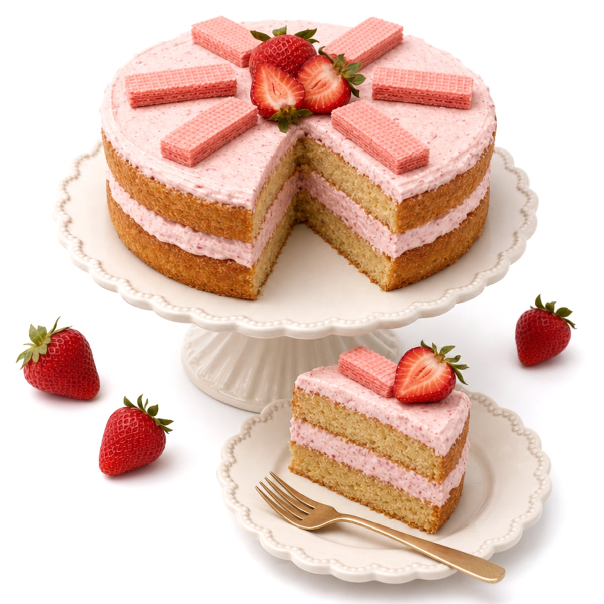 Andy Anand Sugar Free Strawberry Cream Cake with Wafers 2.5 lb, Keto & Diabetic Friendly, No Sugar Added, Stevia Sweetened Celebration Dessert