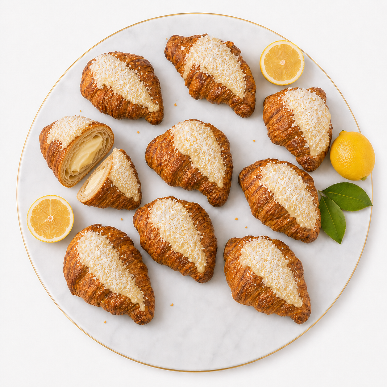 Andy Anand Sugar-Free White Chocolate Lemon Coconut Croissant Cake, 10 pc, 2 lb – Keto-Friendly & Diabetic-Friendly, No Sugar Added, Hand-Rolled Birthday Gift Box