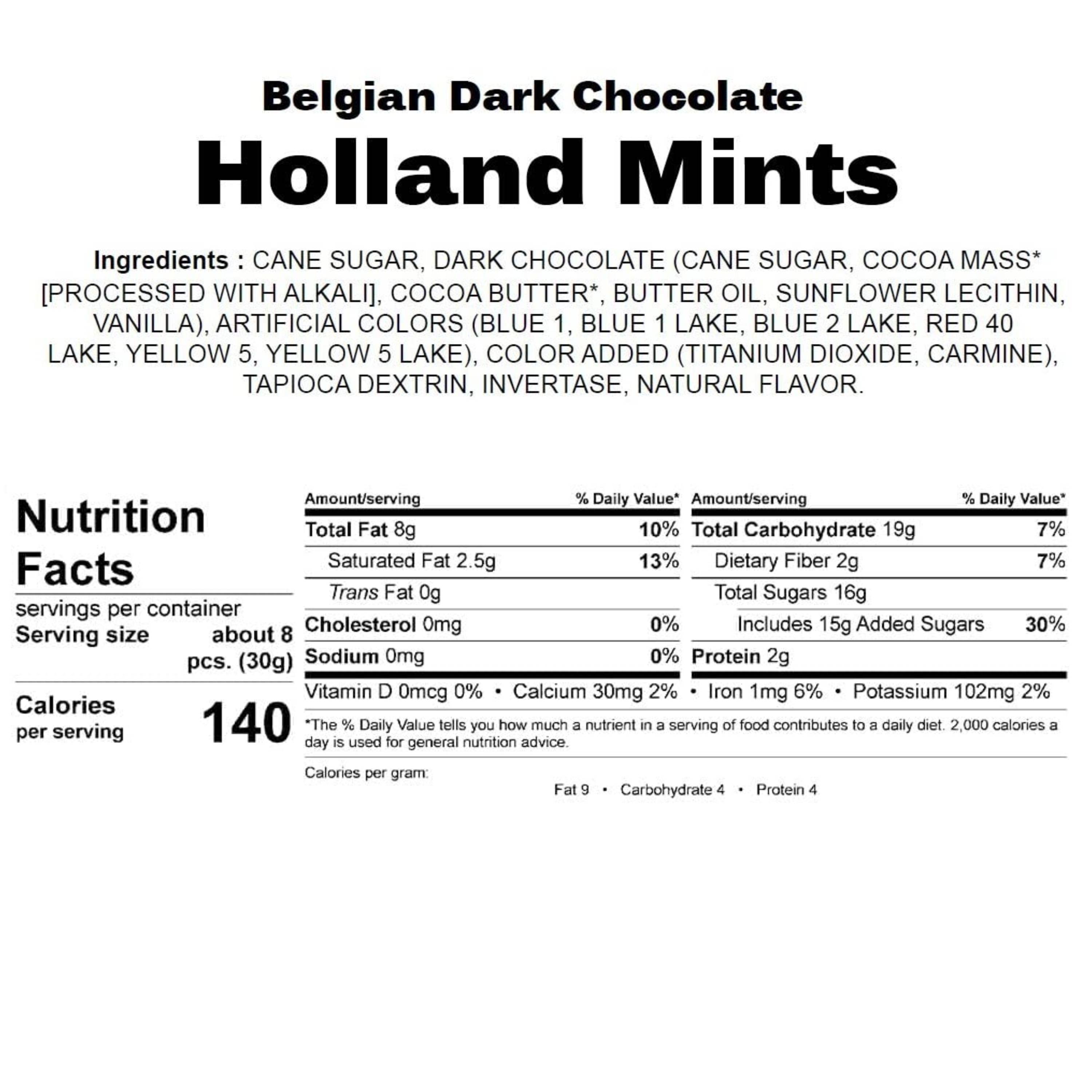 Belgian Dark Chocolate Mint fresh mint cream centers in dark chocolate