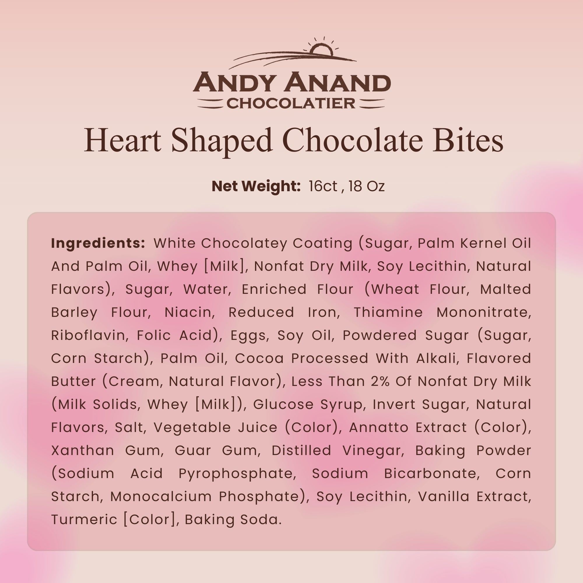 Andy Anand Heart Shaped Chocolate Cake Bites (16 ct, 18 oz) - Gourmet Valentine’s Day Gift Box - Decadent Moist Chocolate Hearts, 2 Fun Designs - Delicious Treats for Date Night, Party & School
