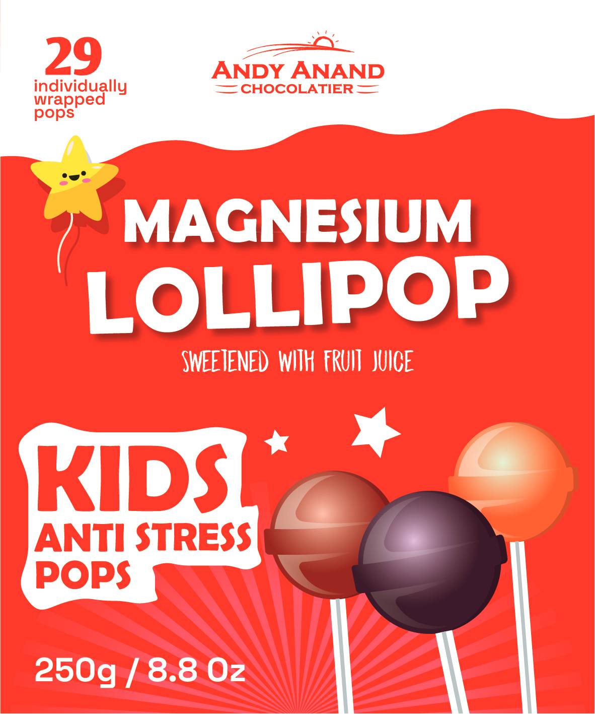 Andy Anand Chocolates Food & Beverages > Desserts & Sweets > Sugar Free Candy Andy Anand Sugar-Free Magnesium Lollipops & Sweet-Calm Combo, 29 ct, 8.8 oz – Real Fruit Juice, Keto, Kids Support, Birthday Gift Box Sugar-Free Magnesium Lollipops Combo | Kids Pops
