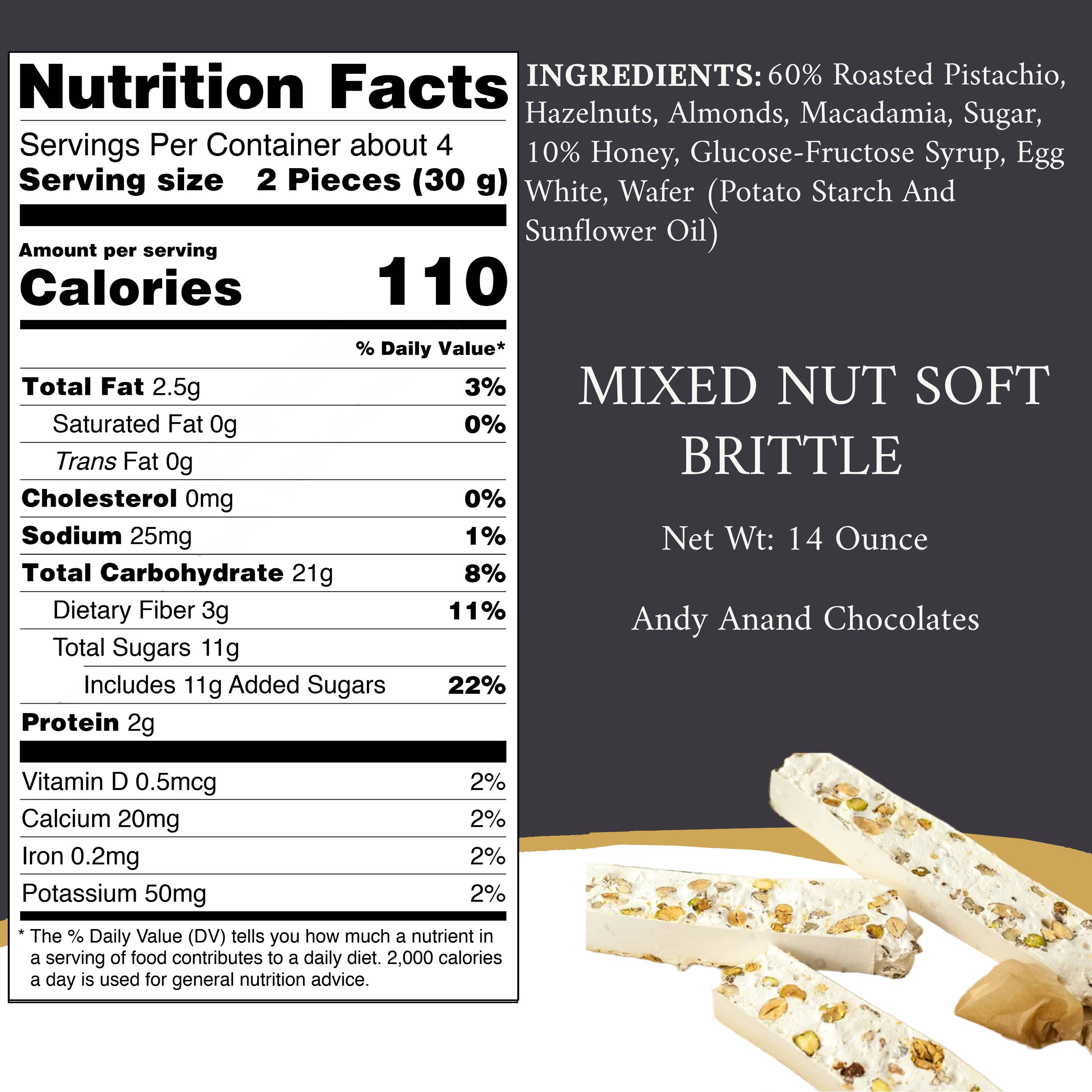 Andy Anand Chocolates Food & Beverages > Desserts & Sweets > Nougat Andy Anand Gluten-Free Mixed Nut Soft Nougat Brittle, 7 oz – Wildflower Honey & Almonds, Made in Europe, No Preservatives, Birthday Gift Box Spanish Torrone Mixed Nut Nougat 7 oz | Nationwide
