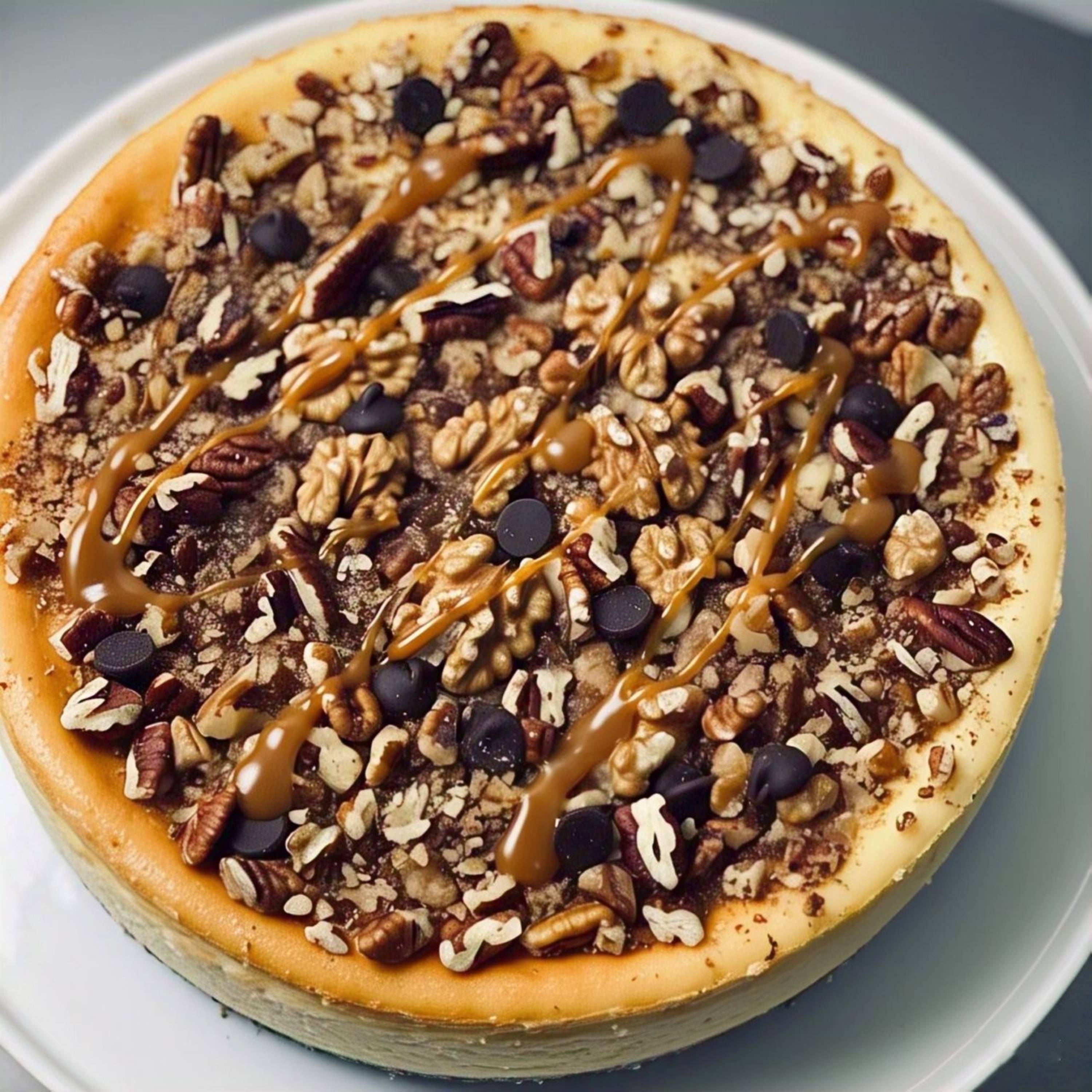 Andy Anand Sugar-Free Turtle Cheesecake 9", Freshly Baked, topped with chocolate chips & nuts, Handmade & Natural Ingredients