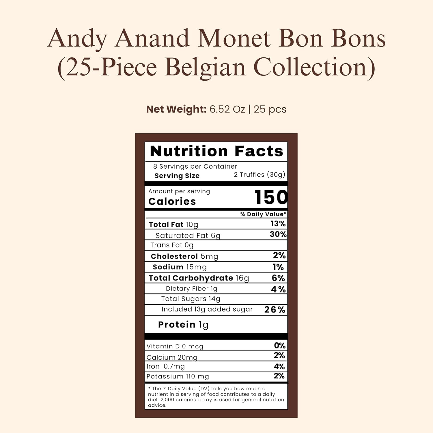 Andyanand Food & Beverages > Desserts & Sweets > Chocolate Andy Anand Monet Chocolate Bonbons Gift Box, 25 pc, 6.52 oz – Gluten-Free Belgian Truffles & Pralines, Birthday & Holiday Gift Collection Belgian Chocolate Bonbons 25 pc | Gluten-Free, Nationwide