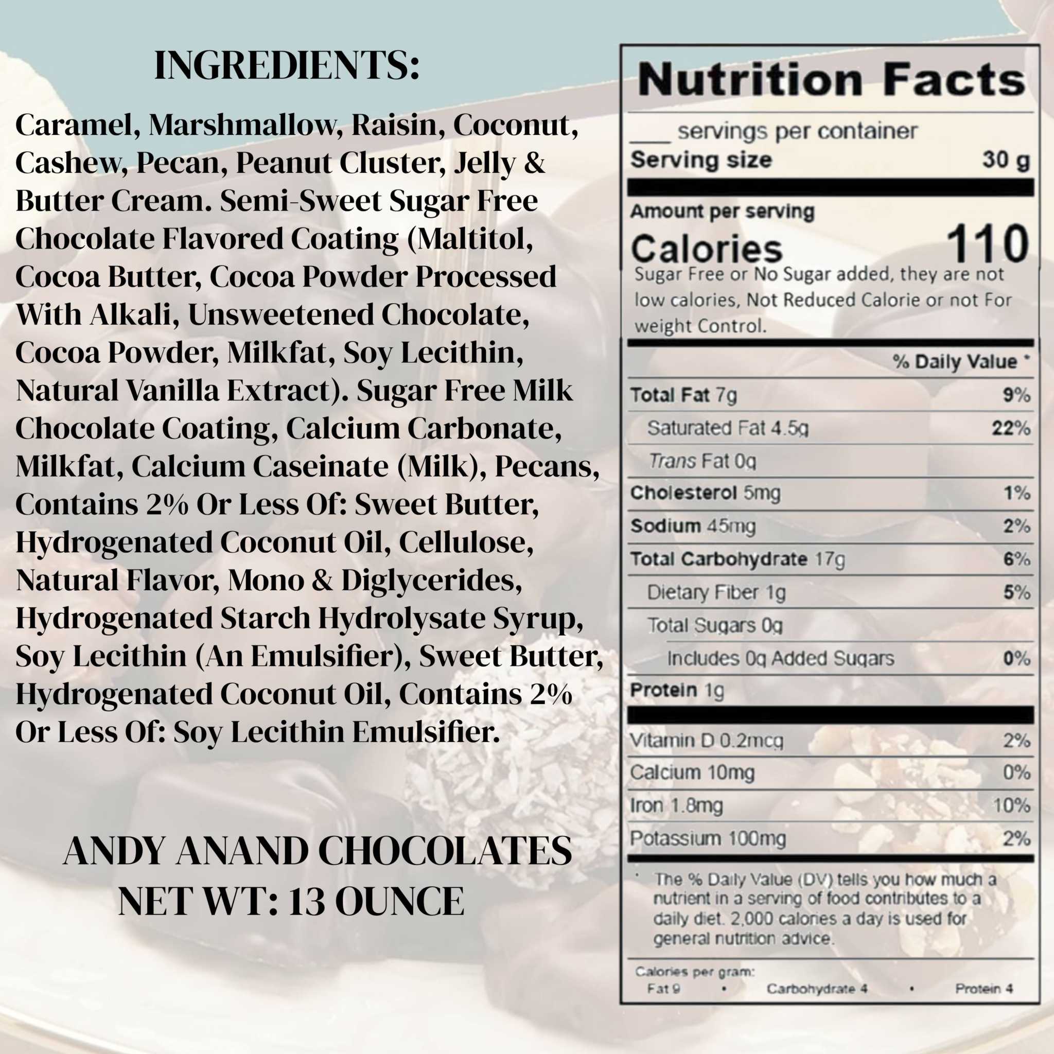 Andy Anand Chocolates Food & Beverages > Desserts & Sweets > Chocolate > Sugar Free Andy Anand Sugar-Free Chocolate Sampler, 13 oz – Diabetic-Friendly, Assorted Gourmet Flavors, Guilt-Free Indulgence, Birthday & Holiday Gift Sugar-Free Chocolate Sampler | Nationwide