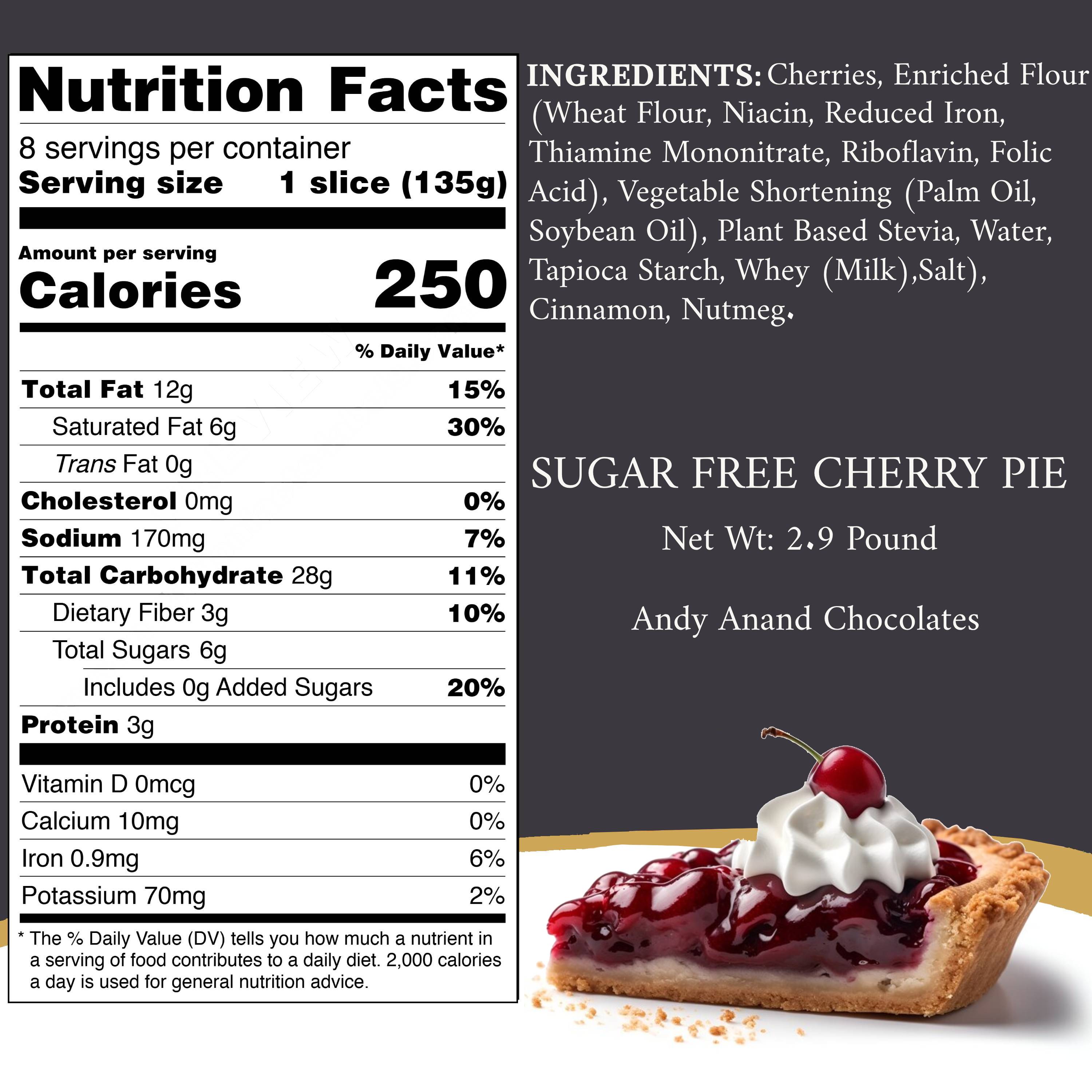Andy Anand Sugar Free Pie Freshly Baked (2.9 lbs), guilt-free American dessert, with ingredients & Nutrition Facts Details