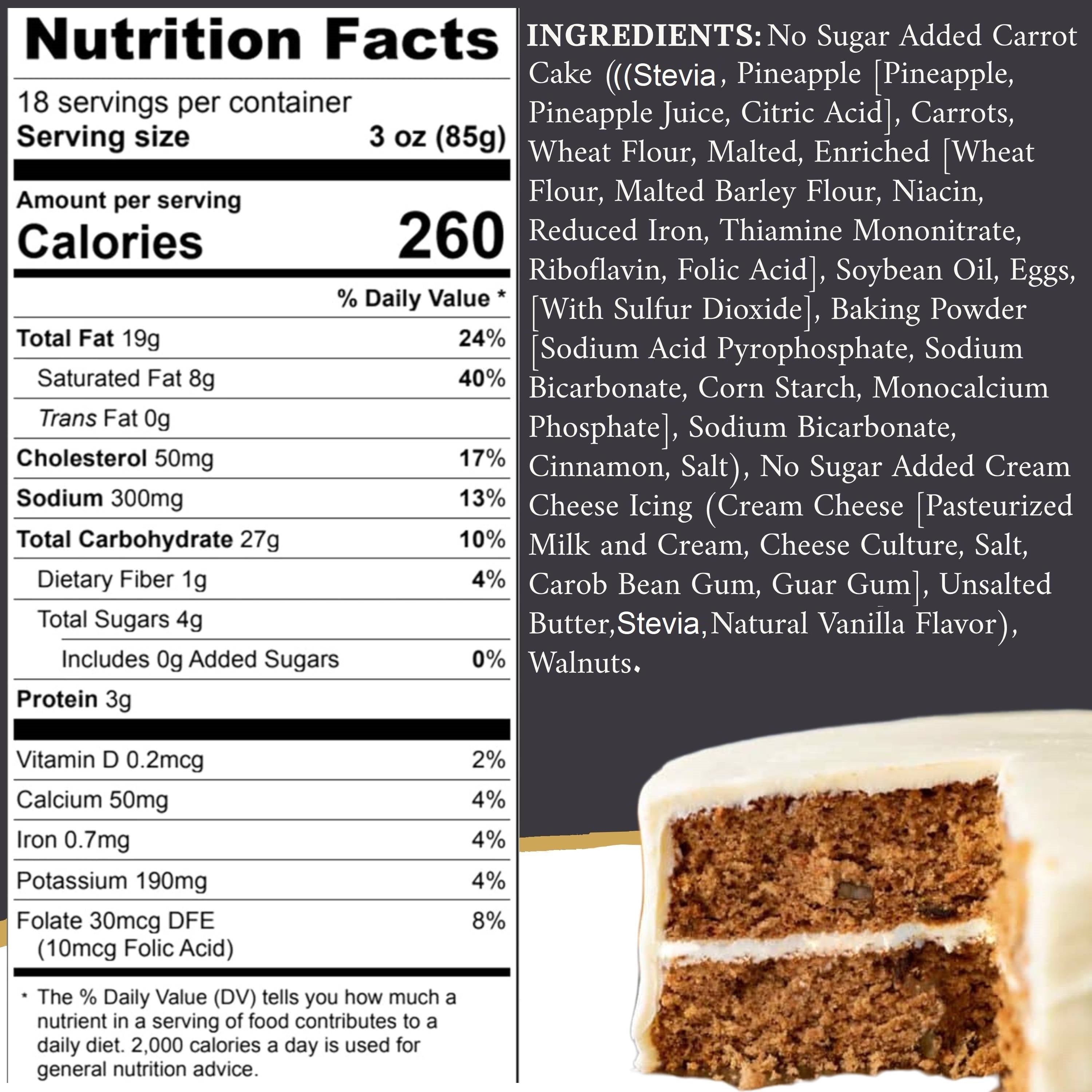 Sugar Free Carrot Cake by Andy Anand, freshly baked, decadent and guilt-free with natural sweeteners, 3.2 lbs.