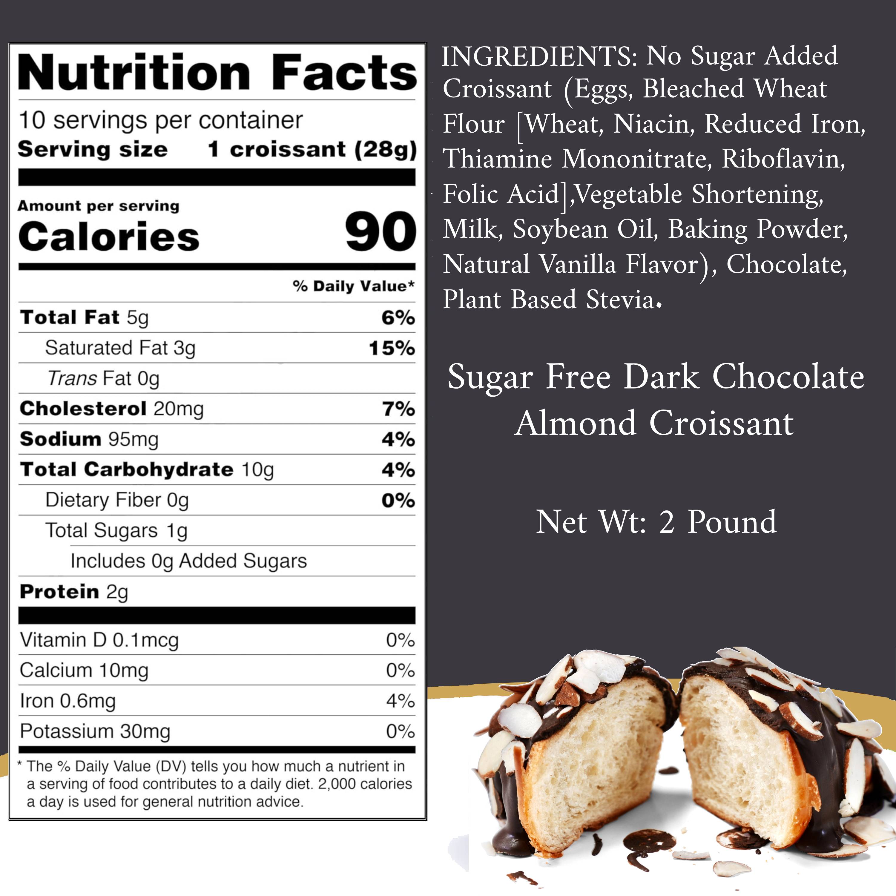 Andy Anand Sugar Free Dark Chocolate Almond Croissants, Handcrafted Guilt-Free Treats, Ingredients & Nutrition Facts Details