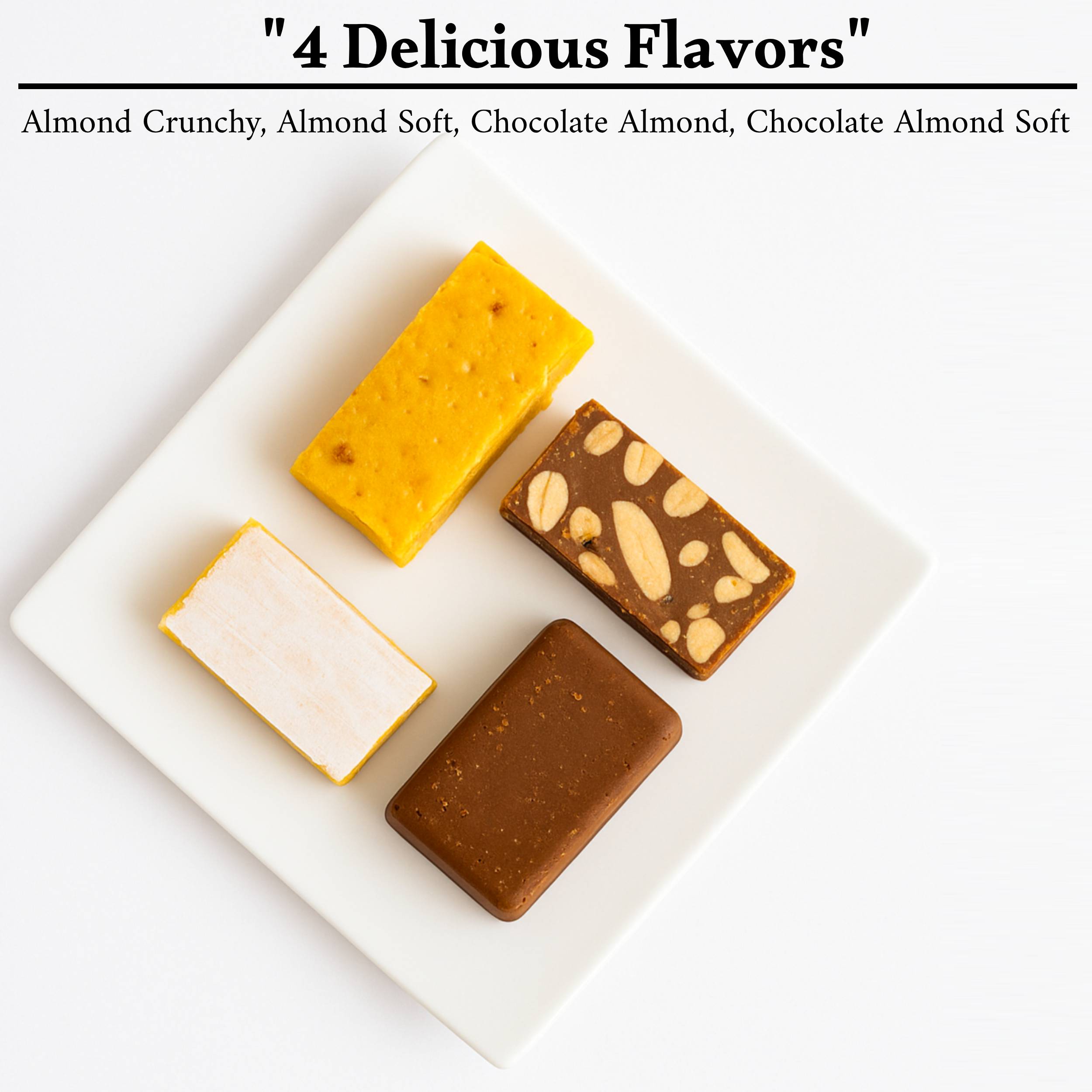 Assortiment de nougat sans sucre Andy Anand, sans gluten - 4 délicieuses saveurs de nougat aux amandes tendres et onctueux (16 pièces) - Fabriqué en Europe 7 oz - Lot de 2